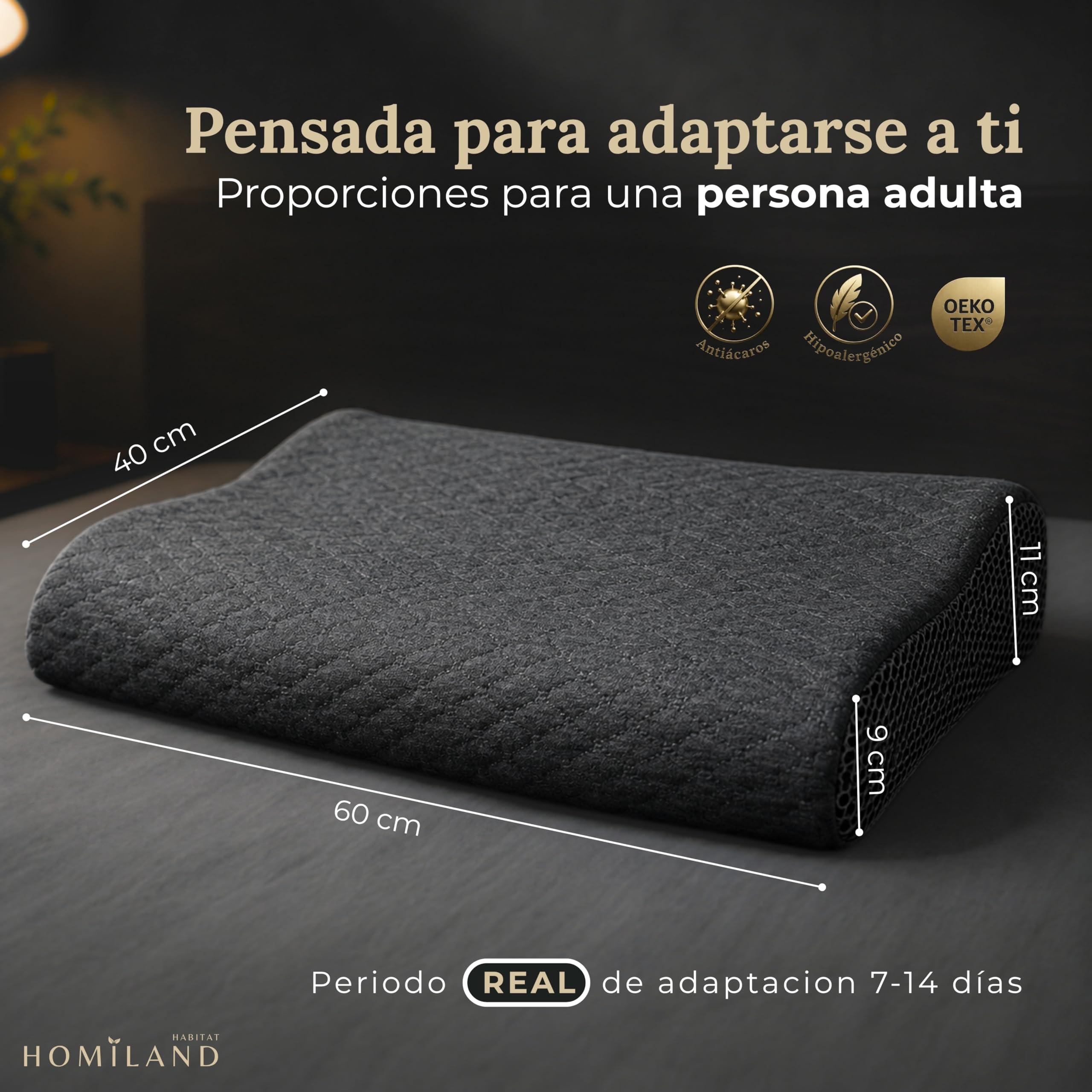 Almohada cervicales y Cuello, viscoelastica, antironquidos para Hombre, Doble Altura con Carbono Activo y ventilación 3D para un Descanso más Profundo y reparador