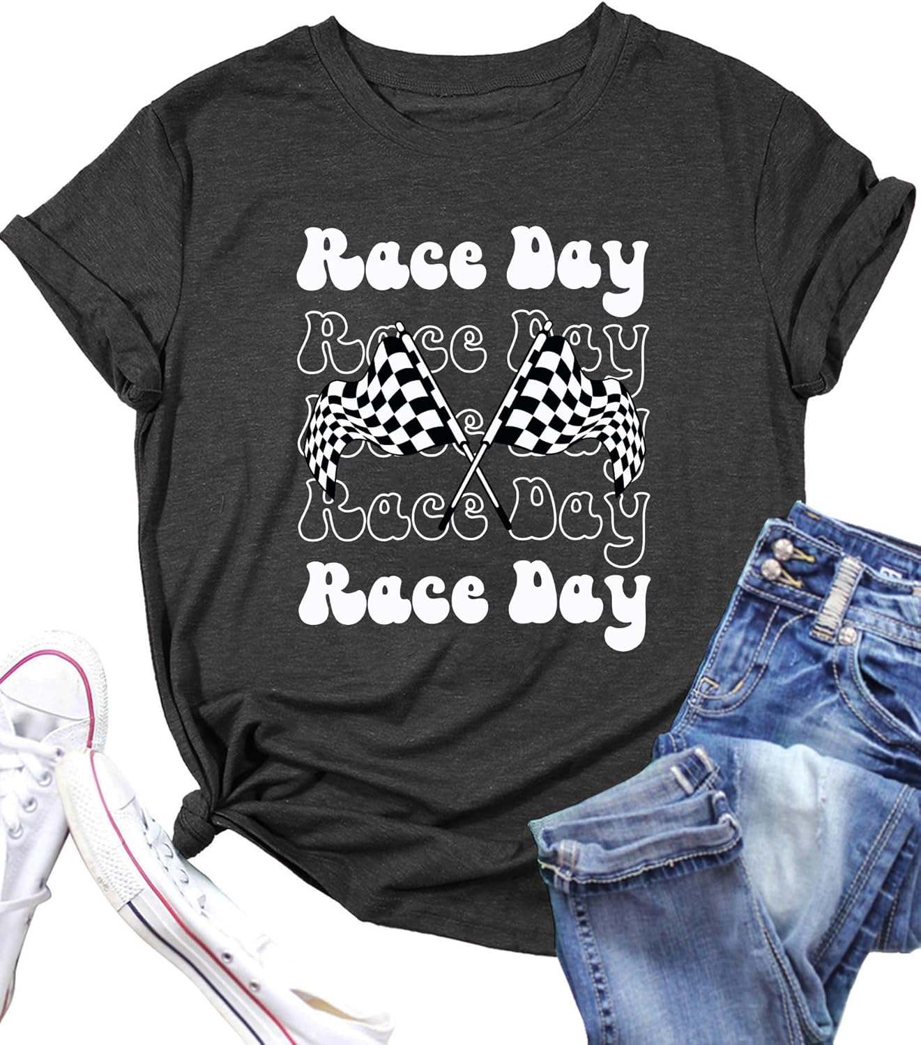 PECHAR Racing Shirt for Women Checkered Flag Graphic car Shirts Race Lover Shirt Raceday Casual Short Sleeve Tee Tops - Image 5