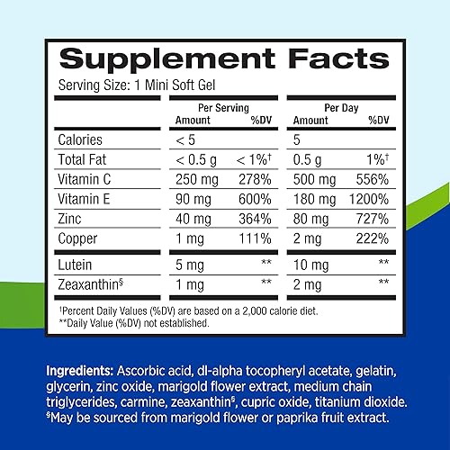 Miniatura 7 de PreserVision AREDS 2 Suplemento de vitaminas y minerales para ojos contiene luteína vitamina C zeaxantina zinc y vitamina E 60 mini cápsulas blandas