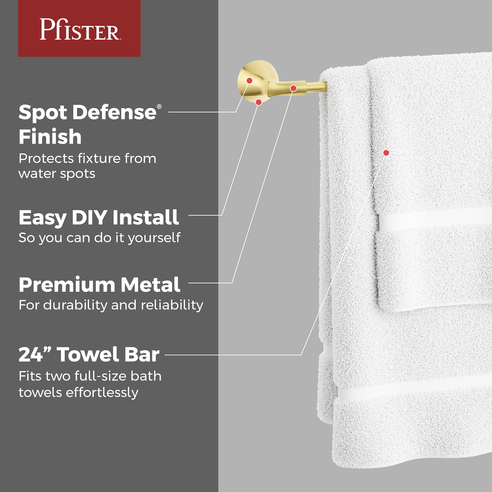 PFISTER Willa BTBWLL2BG - Barra portasciugamani da bagno, 61 cm, montaggio a parete, avvitabile, finitura oro spazzolato