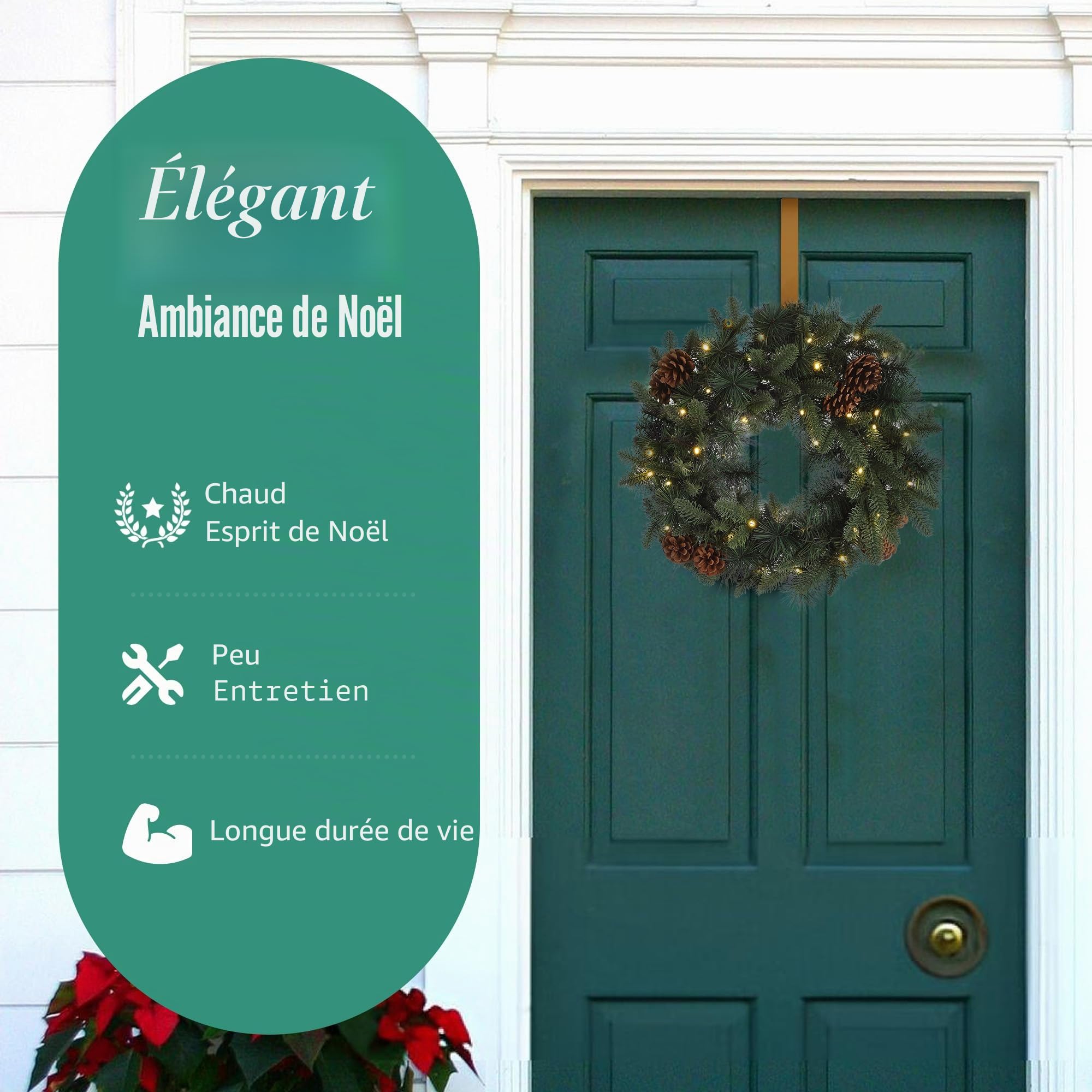 MeisterHome ® Couronne de Noël artificielle Couronne de l'Avent pour porte Ø 50 cm - Couronne de porte de Noël pour intérieur et extérieur avec 35 LED, minuterie et décoration de pommes de pin et