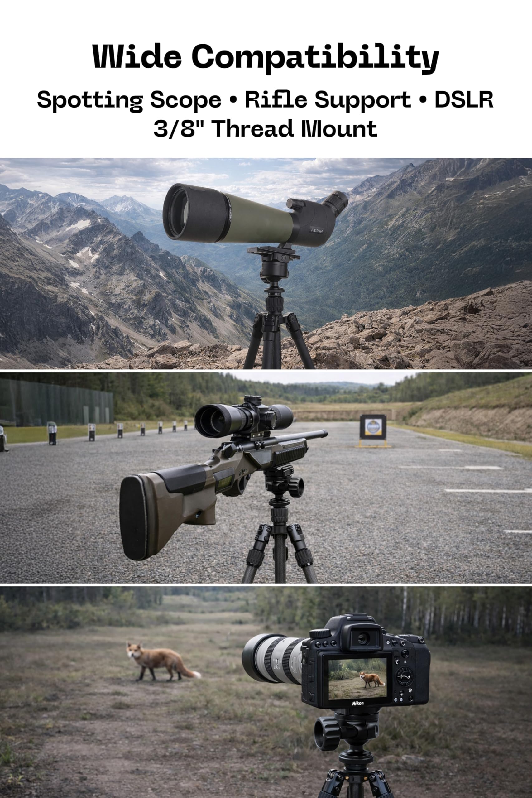 FANAUE IN-40T Testa fluida per treppiede, a basso profilo, 40 mm, testa a sfera compatibile con Arca Swiss/RRS, testa a sfera con filettatura da 3/8" con piastra a sgancio rapido per monopiede, DSLR