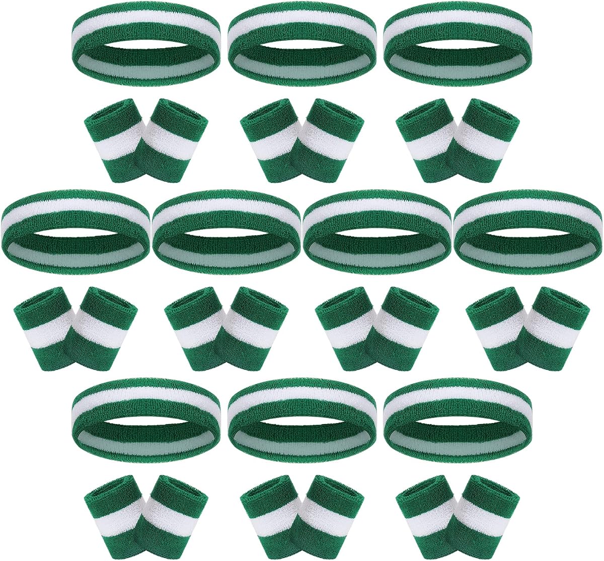 30 Pcs Sweatbands Wristbands Set Absorbent Terry Cloth Headbands Wristbands Neon Color Striped 80s Athletic Sweatbands for Sports Gym Exercise