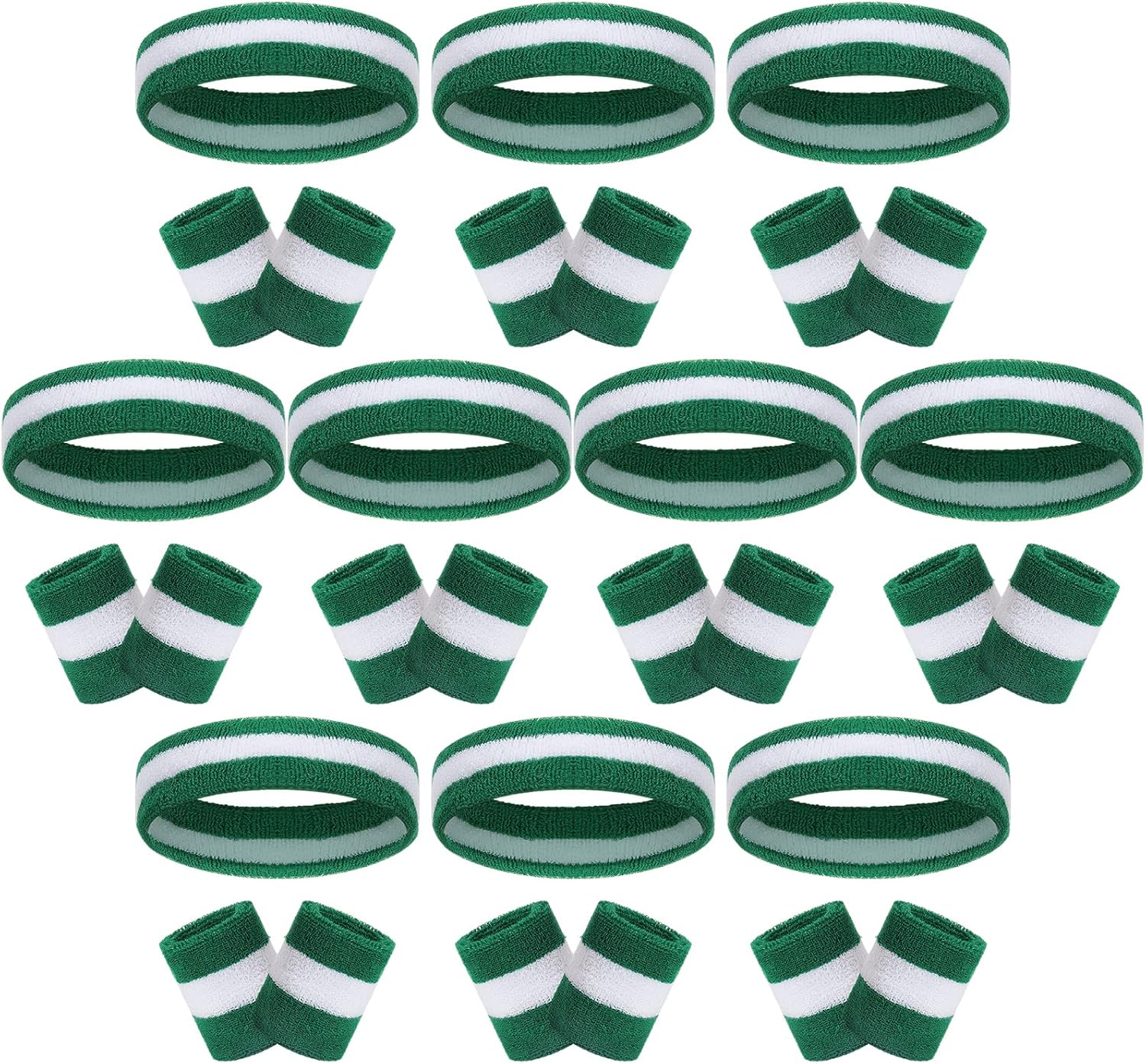 30 Pcs Sweatbands Wristbands Set Absorbent Terry Cloth Headbands Wristbands Neon Color Striped 80s Athletic Sweatbands for Sports Gym Exercise