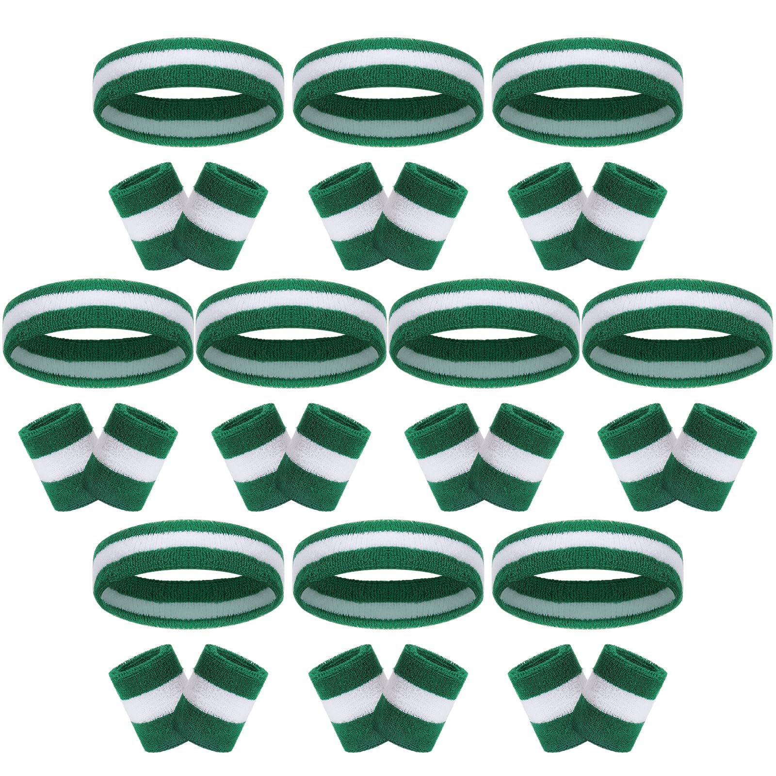 Samoyee 30 Pcs Sweatbands Wristbands Set Absorbent Terry Cloth Headbands Wristbands Neon Color Striped 80s Athletic Sweatbands for Sports Gym Exercise