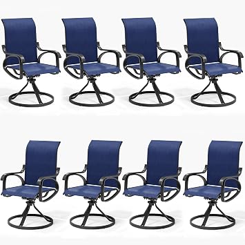 LOUVIXA Patio Swivel Chair Set of 8, All-Weather Patio Swivel Rocking Chair, High Back Patio Dining Chairs for Backyard, Porch, Lawn, Garden8, Navy Blue
