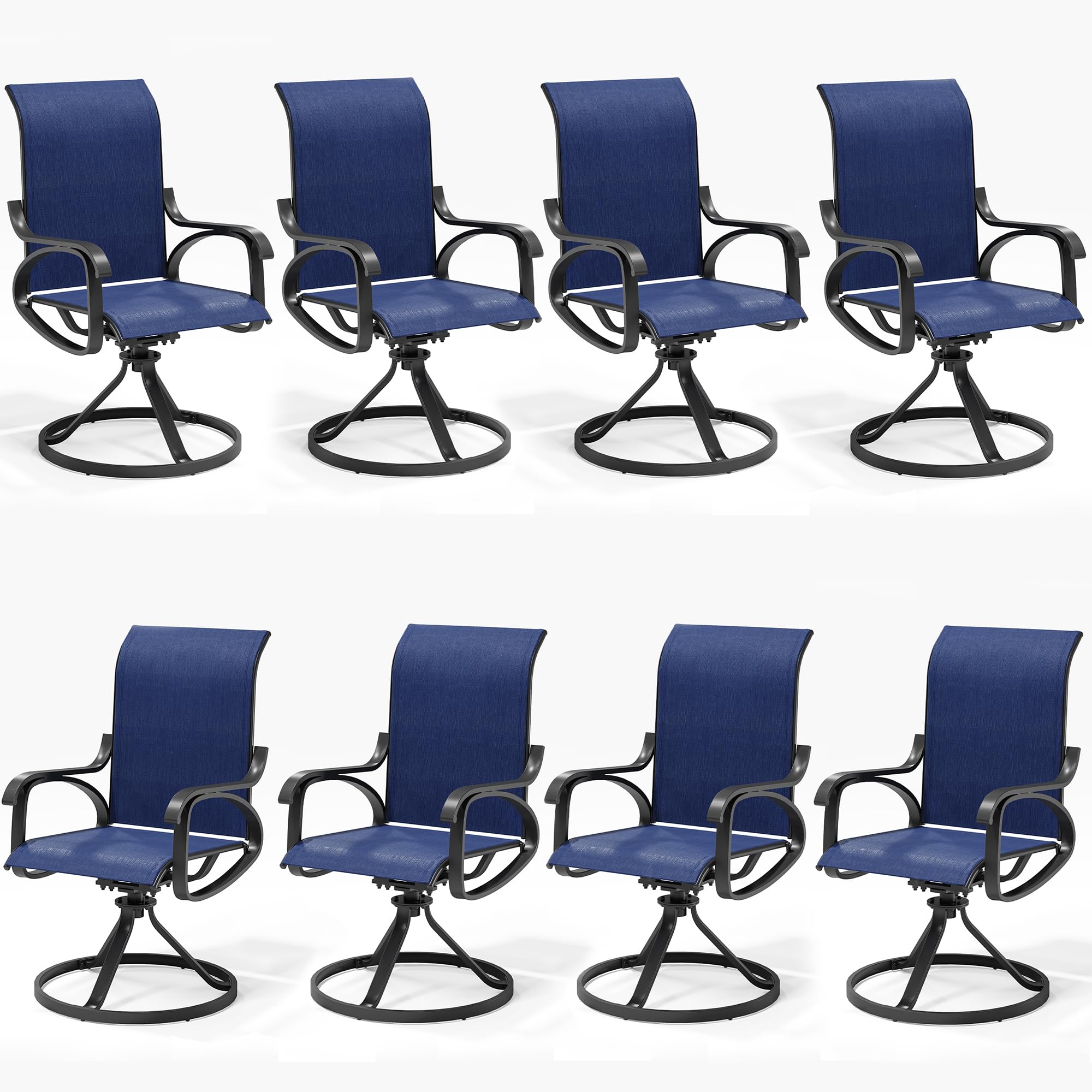 LOUVIXA Patio Swivel Chair Set of 8, All-Weather Patio Swivel Rocking Chair, High Back Patio Dining Chairs for Backyard, Porch, Lawn, Garden(8, Navy Blue)
