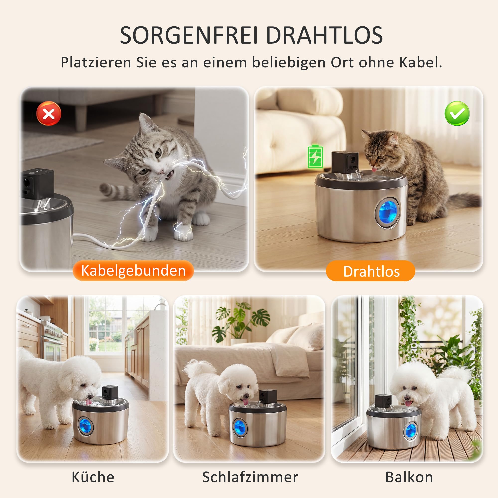 PawHut Fuente para gatos, 4 l, inalámbrica, acero inoxidable, con detector de movimiento, color plateado | Fuente para beber, 6 filtros, sistema de filtración doble, ventana LED, ultrasilenciosa, funciona con pilas, para 30 días