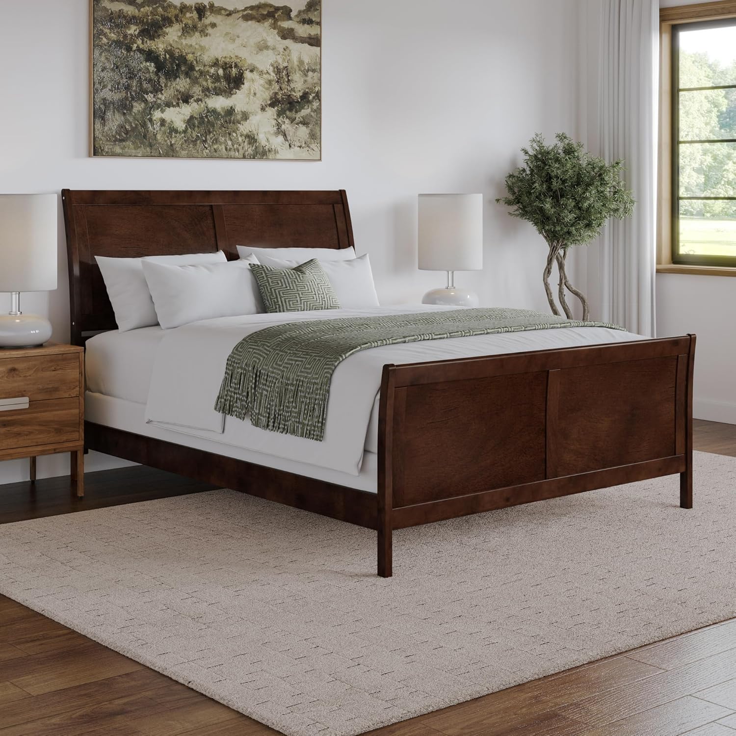 AFI, Portland Queen Foundation Bed with Matching Footboard, Walnut
