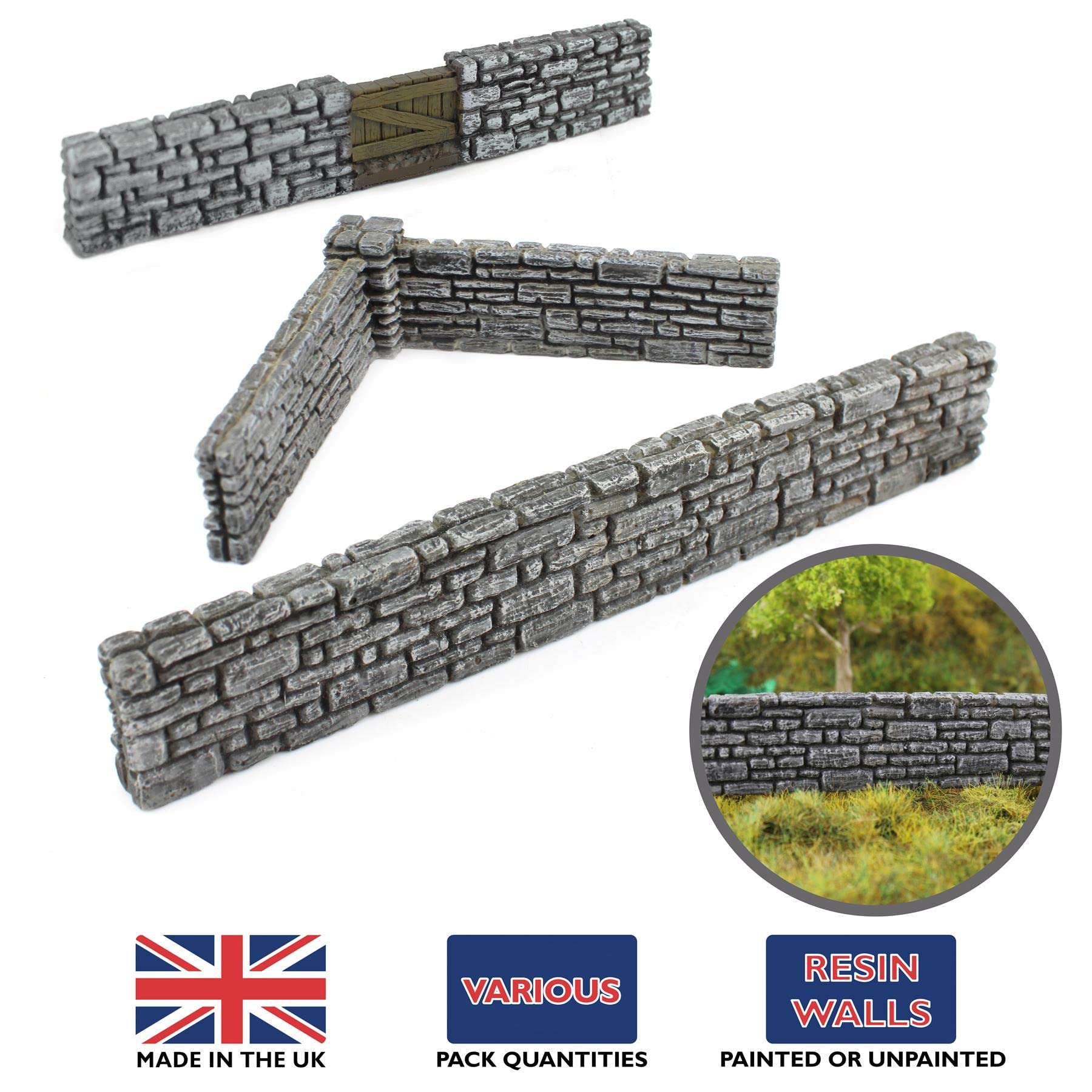 War World Gaming Farm Corner Stone Wall Unpainted x 4 – 20mm - 28mm Wargaming Tabletop Terrain Scenery Landscape Model Miniatures Diorama Wall Cover Modelling Wargame