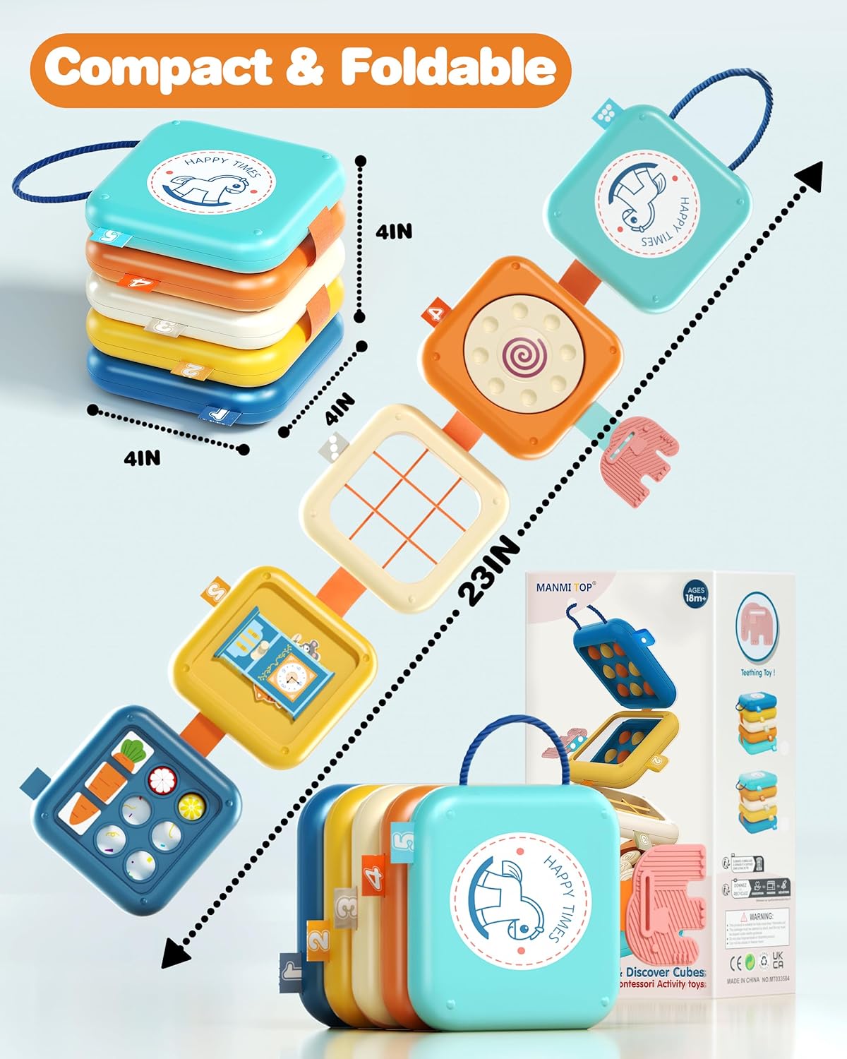 Busy Board for 1 Year Old, Travel Toys for Toddlers 1-3, 8 in 1 Montessori Activity Cube Toy for Babies in Airplane Car Stroller, Sensory Education Birthday Gifts for 1 2 Year Old Boy Girl Infant