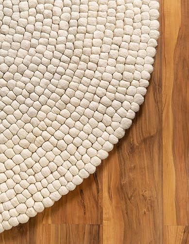 Miniatura 7 de Unique Loom - Alfombra de la colección Felt Ball - Nube (3 pies 3 pulgadas, redonda, color marfil)