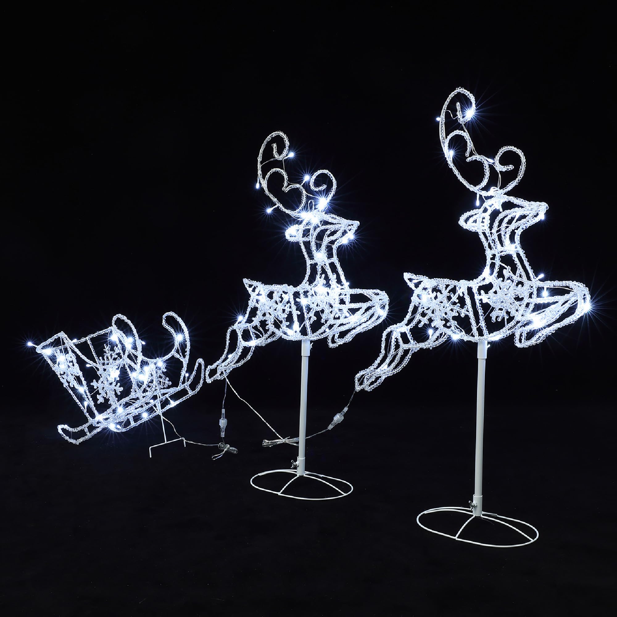 Hometopia LED 2 Rentiere mit Schlitten mit 250 LEDs 55 cm – Leuchtende Weihnachtsdekoration für Innen und Außen