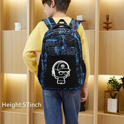 Miniatura 2 de LEDAOU Mochila escolar para adolescentes, niños y niñas, mochila escolar, mochila de viaje, casual, Graffiti Azul Negro, Mochilas Daypack