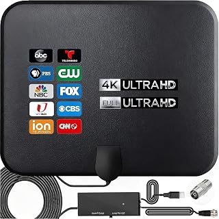 Weijiei Indoor TV Antenna for Smart TV - 4K 1080p Local Channels, Signal Booster, 16.5FT Coax Cable, Black