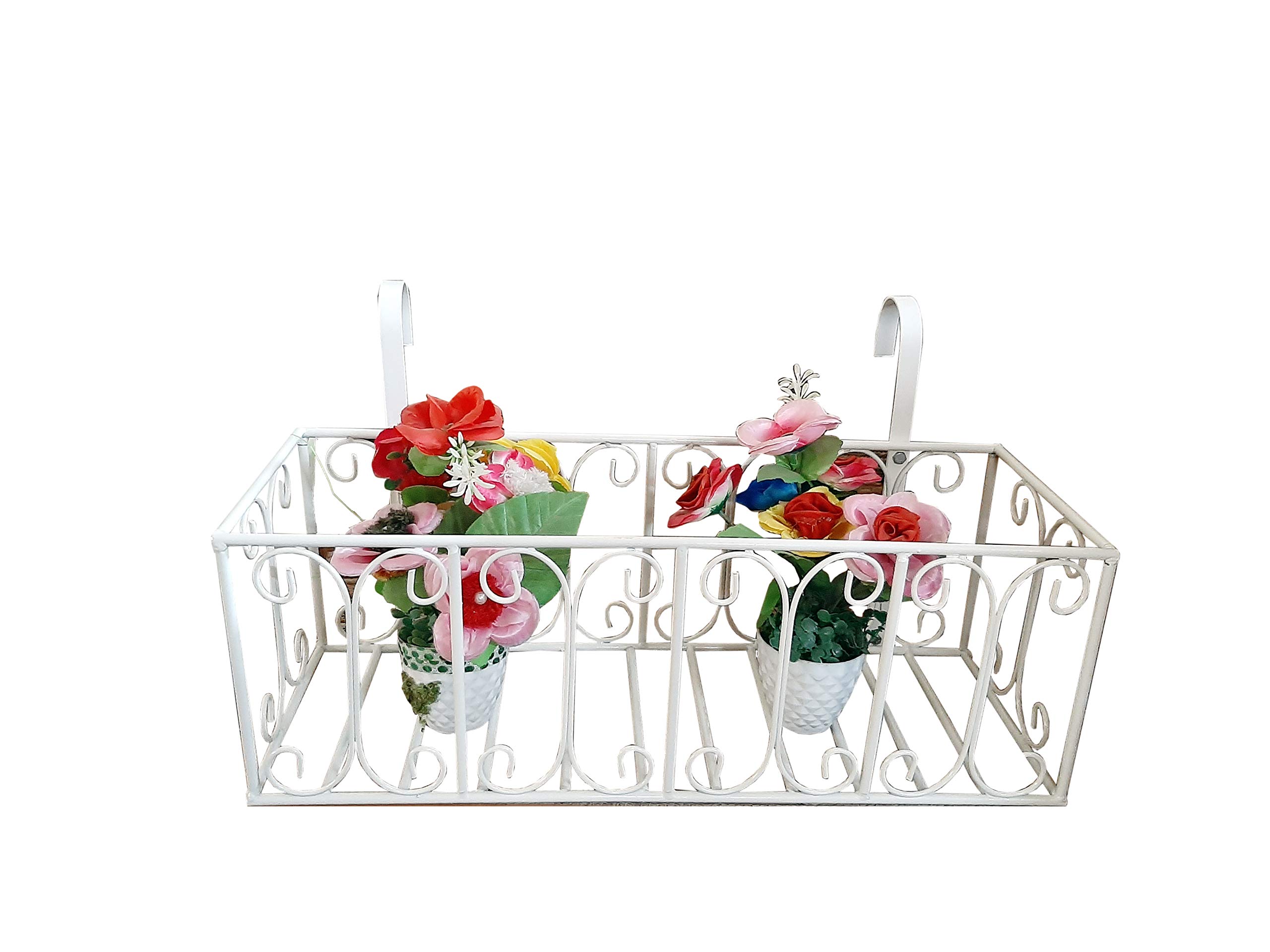 Ezzu Crafts Hanging Flower Railing Planter Vase Metal Iron Wall Hanging Planter Bucket Flower Holders for Railing Fence Balcony Garden Home Decoration Colour White (B08R2PB5R7) Amazon Price History, Amazon Price Tracker