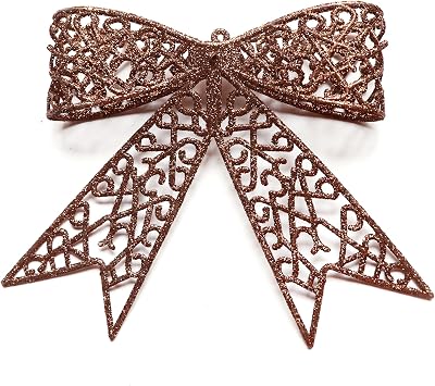 YYCRAFT Glitter Poinsettia Flowers Glitter Bow Butterfly 5 Inch for Christmas Tree Ornaments Christmas Decorations6pcs,Brown