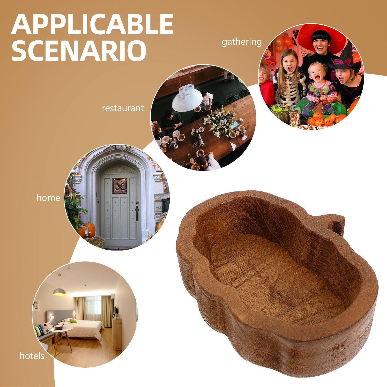 Garneck 4pcs Wooden Dough Bowls 7.6 Inch Pumpkin Shaped Bowls for Home Decor Halloween Decorative Serving Trays for Fruits Nut Dessert Fall Candy Snack Bowls Party Supplies