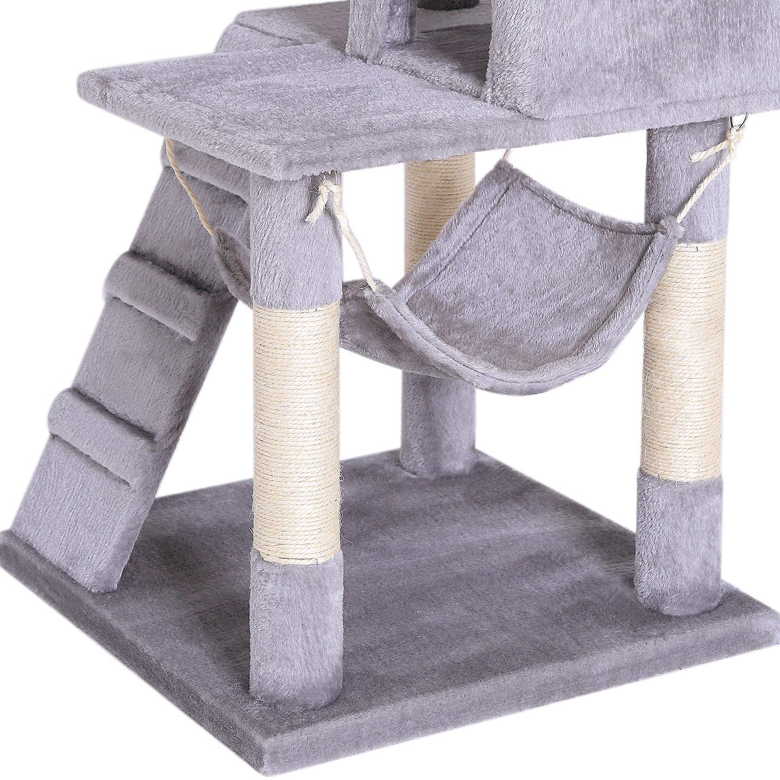 lionto Kratzbaum mit Höhle, Hängematte & Tunnel, Höhe 133 cm, Hellgrau | Großer Katzenbaum mit Treppe, Liegeflächen, Kuschelhöhle & viel Sisal - Klettern, Spielen, Ausruhen & Krallenpflege