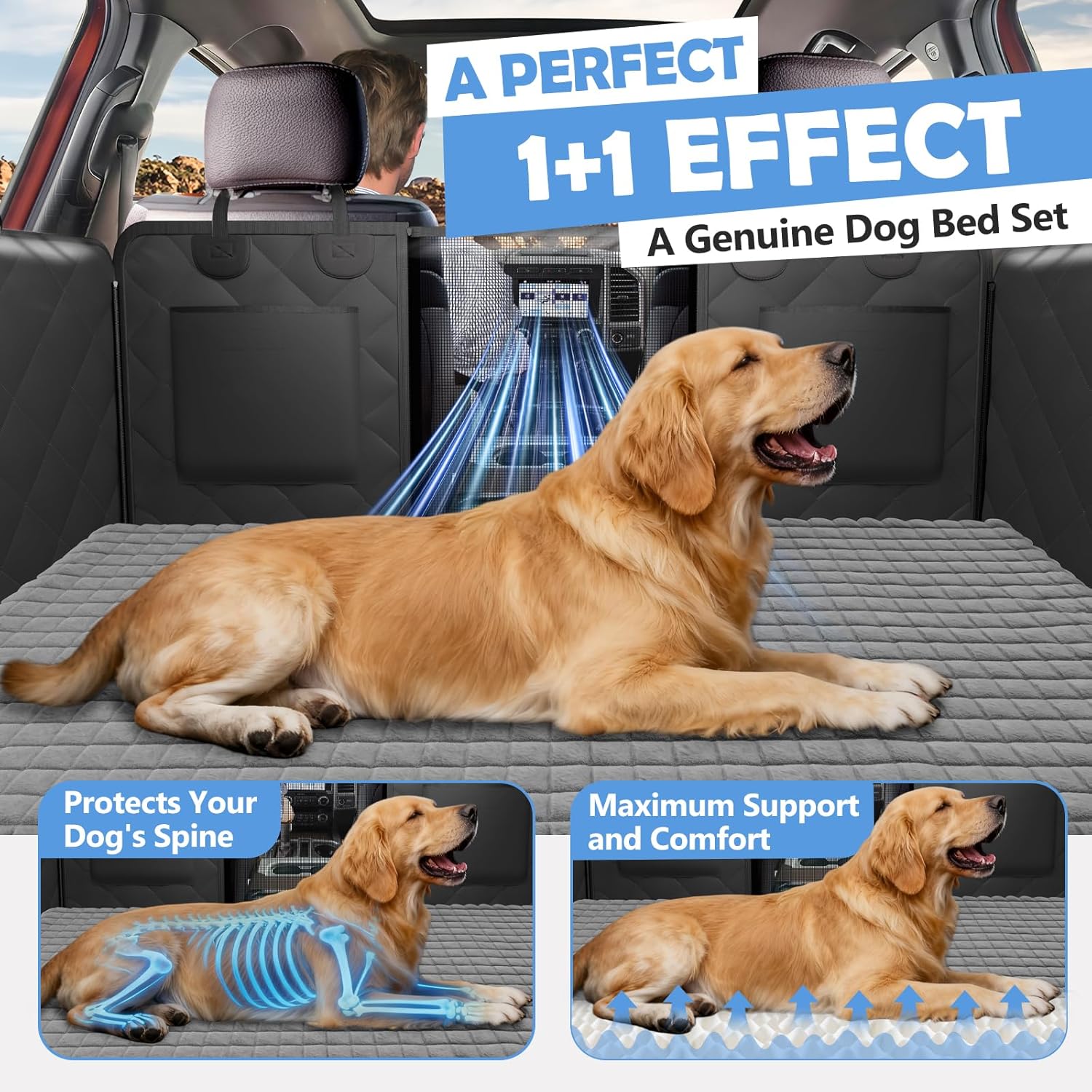 Btefd Truck Back Seat Extender for Dogs with Thick Egg Crate Foam Fuzzy Blanket Bed Mat, Soft Pet Car Seat Covers, Sturdy Backseat Trucks Dog Bed for Travel, Waterproof Dog Hammock for Truck Crew Cab