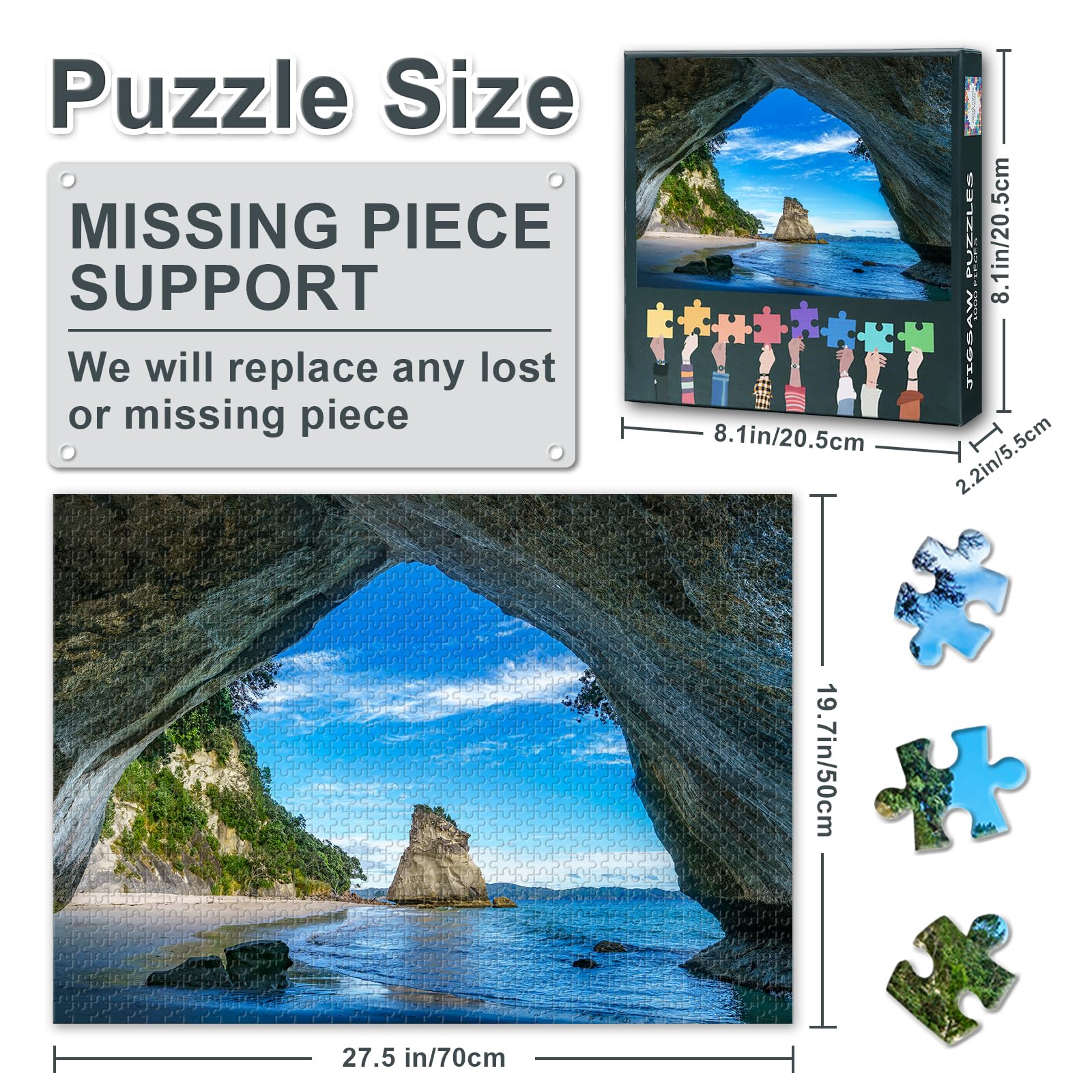 1000-Piece Jigsaw Puzzle for Adults -Cave at Cathedral Cove Coromandel Coastal Landscape 50x70cm Collectible Art - Image 3