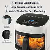 7.4QT Glass Air Fryer with Glass Basket, White, Visible Window Lid, Digital Control, 360° Air Circulation, Oil-Free Cooking & Baking, Nonstick, Dishwasher Safe Easy Clean — image 3