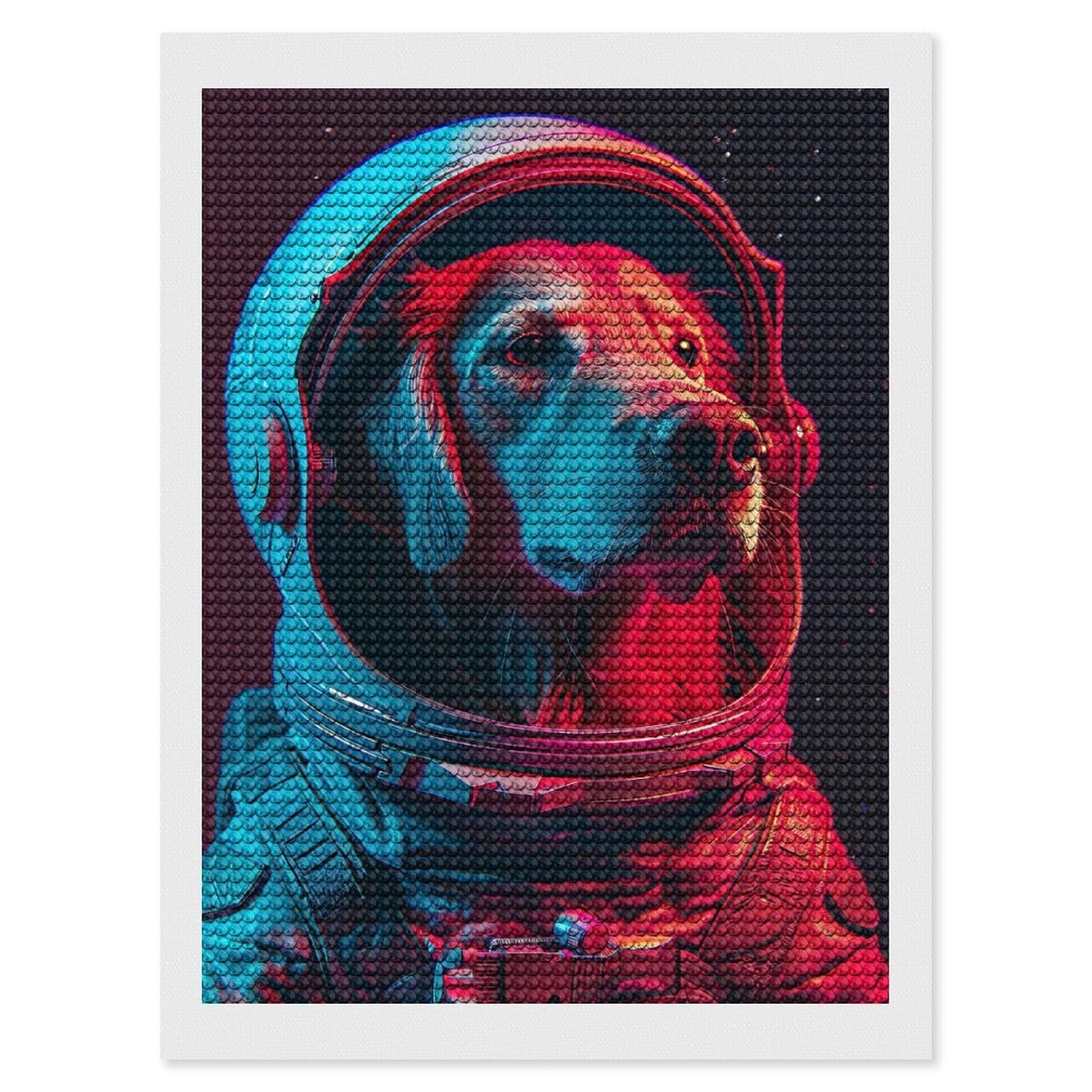 Junmoney Dog Astronaut Diamond Painting Canvas Set 12"x16", for Women, Pleasing Wall Art Project, Aesthetic Room Decor, Gift Idea