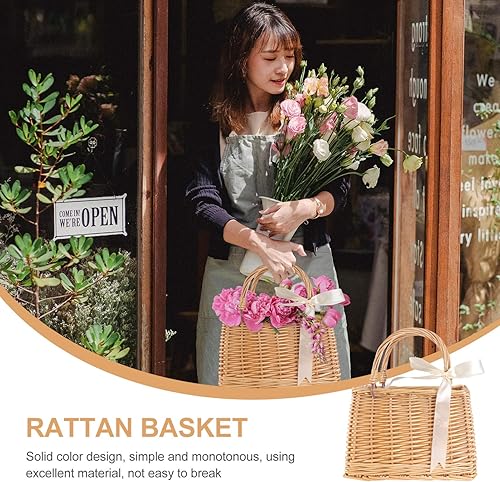 Miniatura 8 de Cestas de mimbre para niña de flores, cesta para galletas, cesta de picnic de ratán, cesta de flores tejida, contenedores de almacenamiento tejidos,