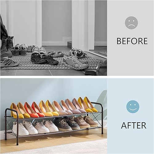 Miniatura 5 de Hoctieon Zapatero de 2 niveles para armario, zapatero de pie, estante de zapatos de entrada, organizador de almacenamiento de zapatos, zapatero de