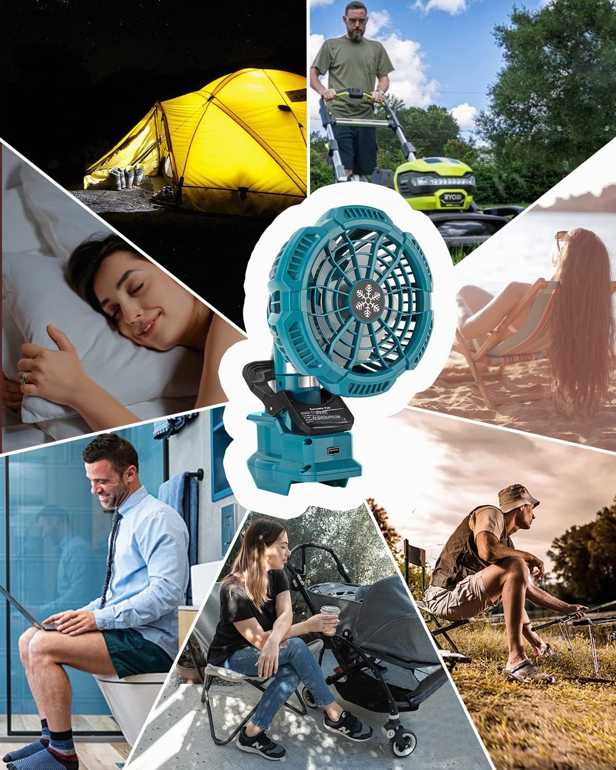 Taingwei Ventilateur portable à clip pour batterie Makita 18 V, batterie silencieuse, avec 3 vitesses économes en énergie, pour chambre à coucher, extérieur, camping et chantier (outil uniquement)