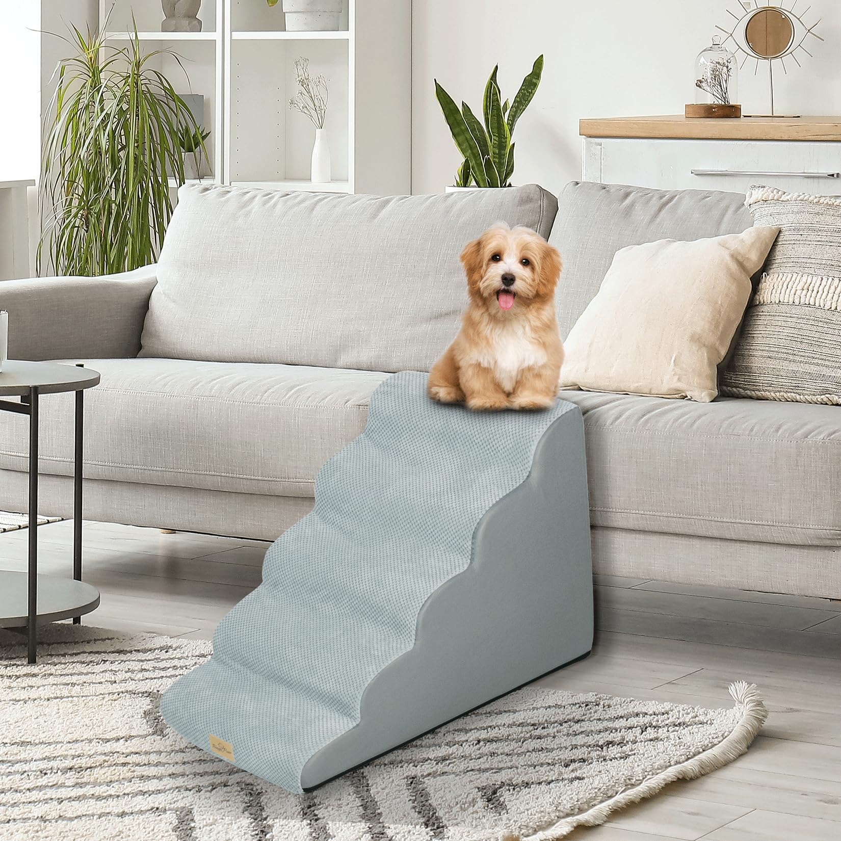 BingoPaw Scala per cani 5 Gradini: Alto 56cm Scaletta per cani Scale Gradini per cane Rampa per Letto Divano Gatto Cuccioli Antiscivolo in Spugna ad Alta Densità Fodera Rimovibile