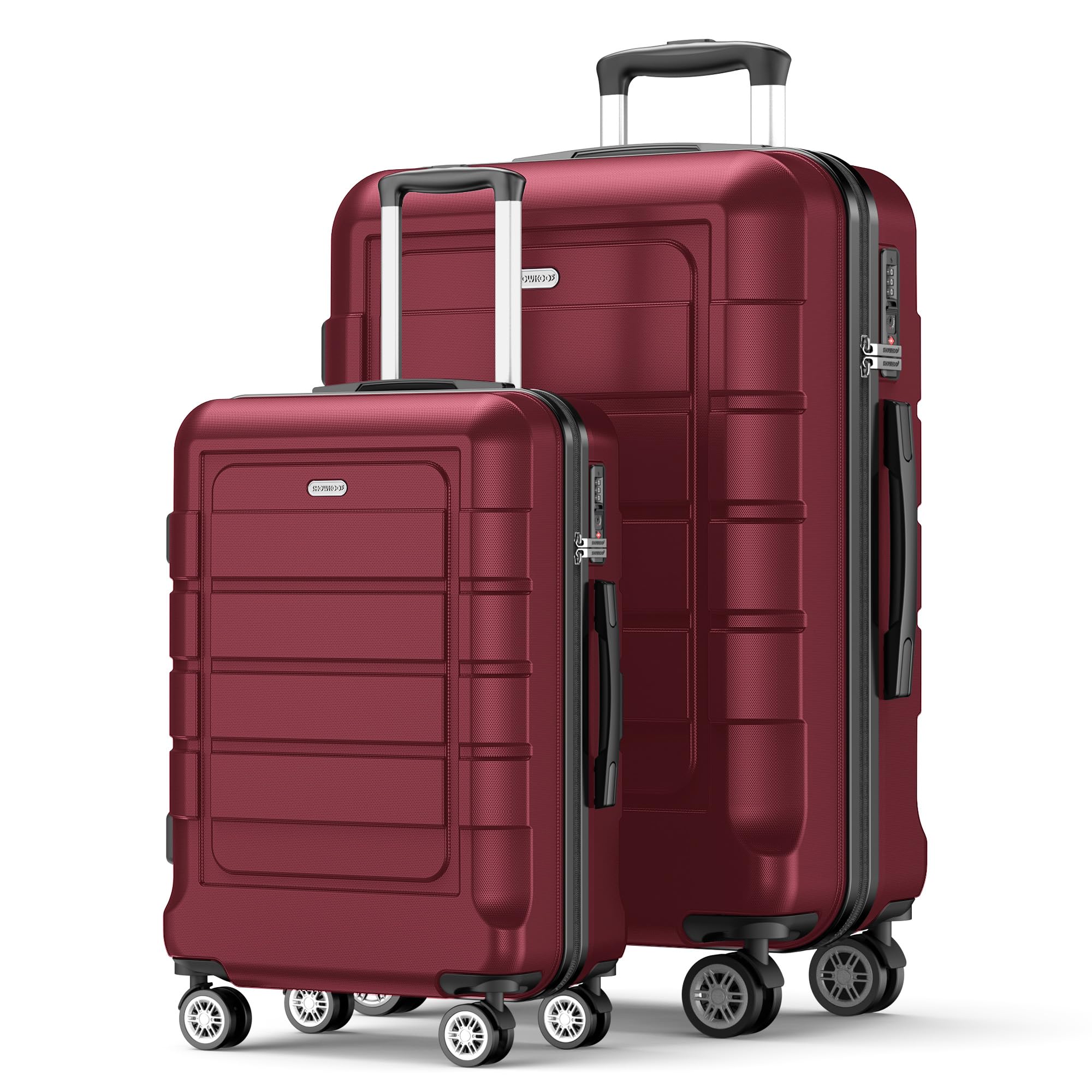 SHOWKOO Set di Valigie Rigide 2 Pezzi Espandibile ABS+PC Leggero Ultra Durevole Valigia Trolley da Viaggio con Chiusura TSA e 4 Ruote Doppie (M-XL, Rosso)