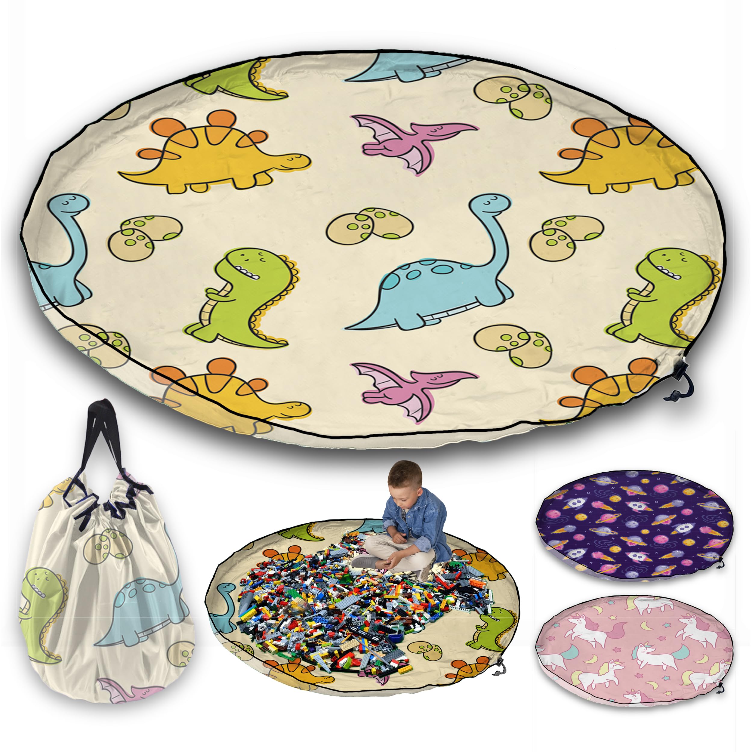 JJ PRIME - Large Toy Storage Bag | Foldable Play Mat for Children | Large Storage Bags For Toys | Dinosaur Drawstring Toy Storage Bag | Storage Ideas Fast Cleanup (150cm)