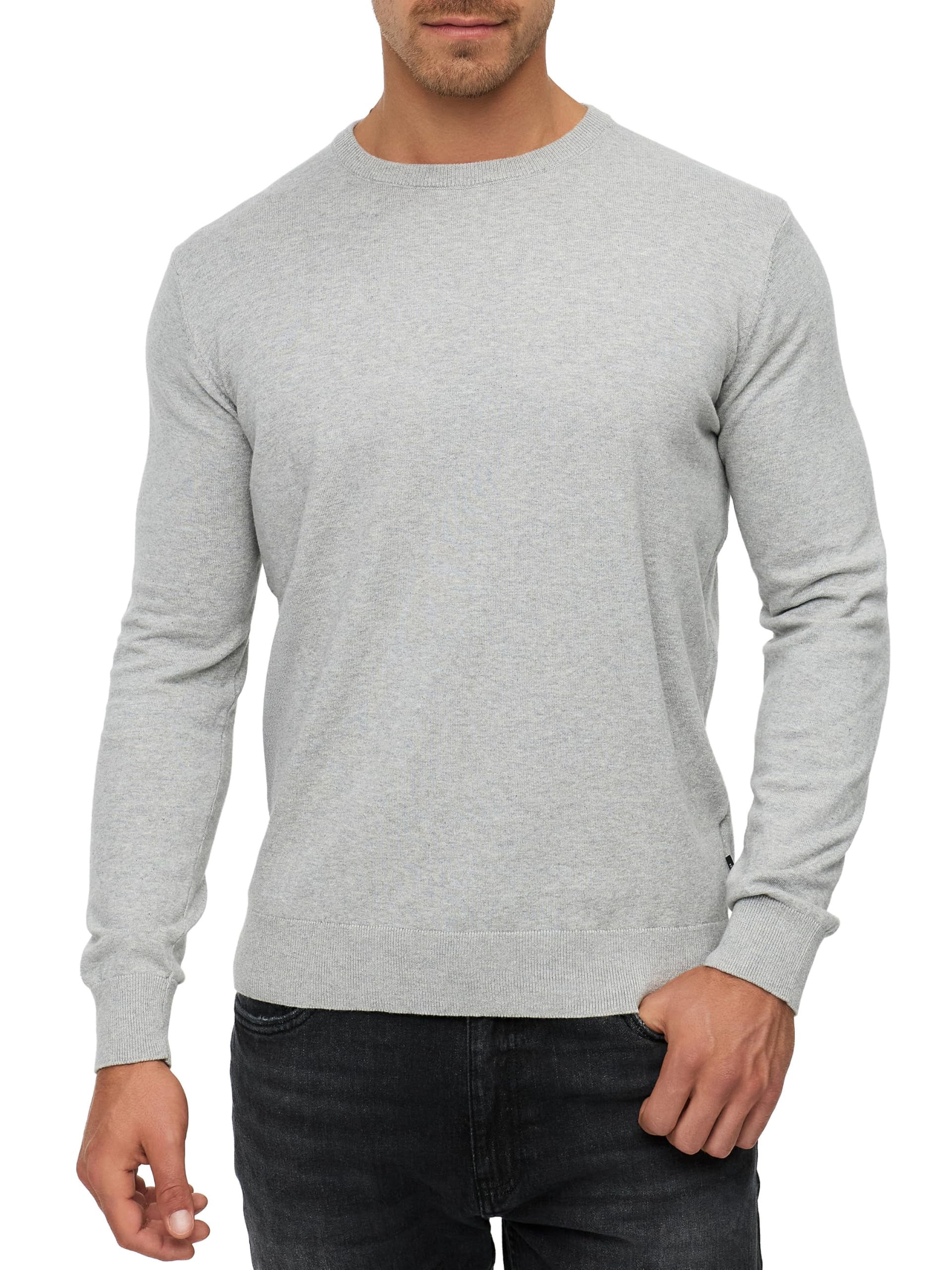 Indicode Jersey de punto fino INKalpo para hombre con cuello redondo | Jersey de punto de mezcla de algodón