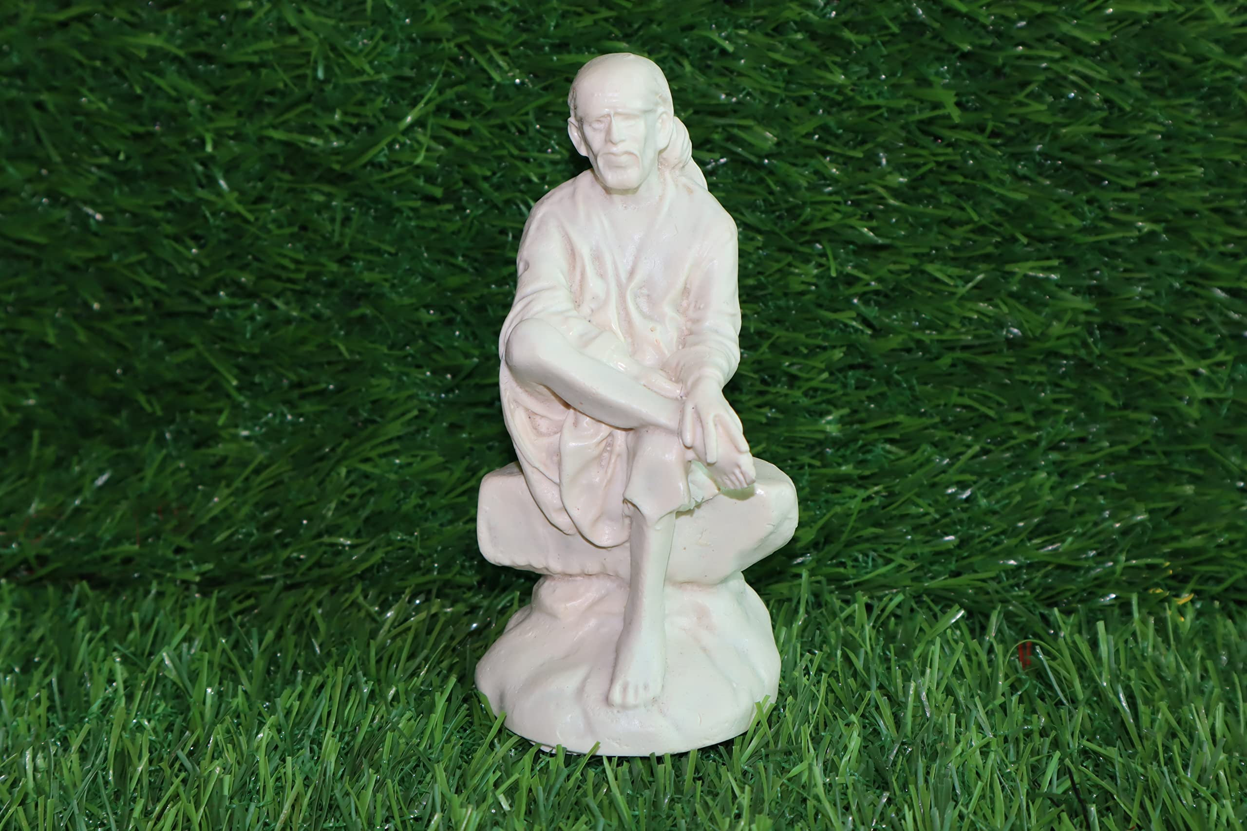 Handmade White Marble Dust Sai Baba Murti/Statue for Home-Office Decor (2x2x5) inch