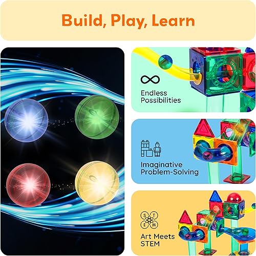 Miniatura 12 de PicassoTiles Paquete de expansión magnético de mármol para bloques de construcción de azulejos magnéticos, kit de juguetes de construcción