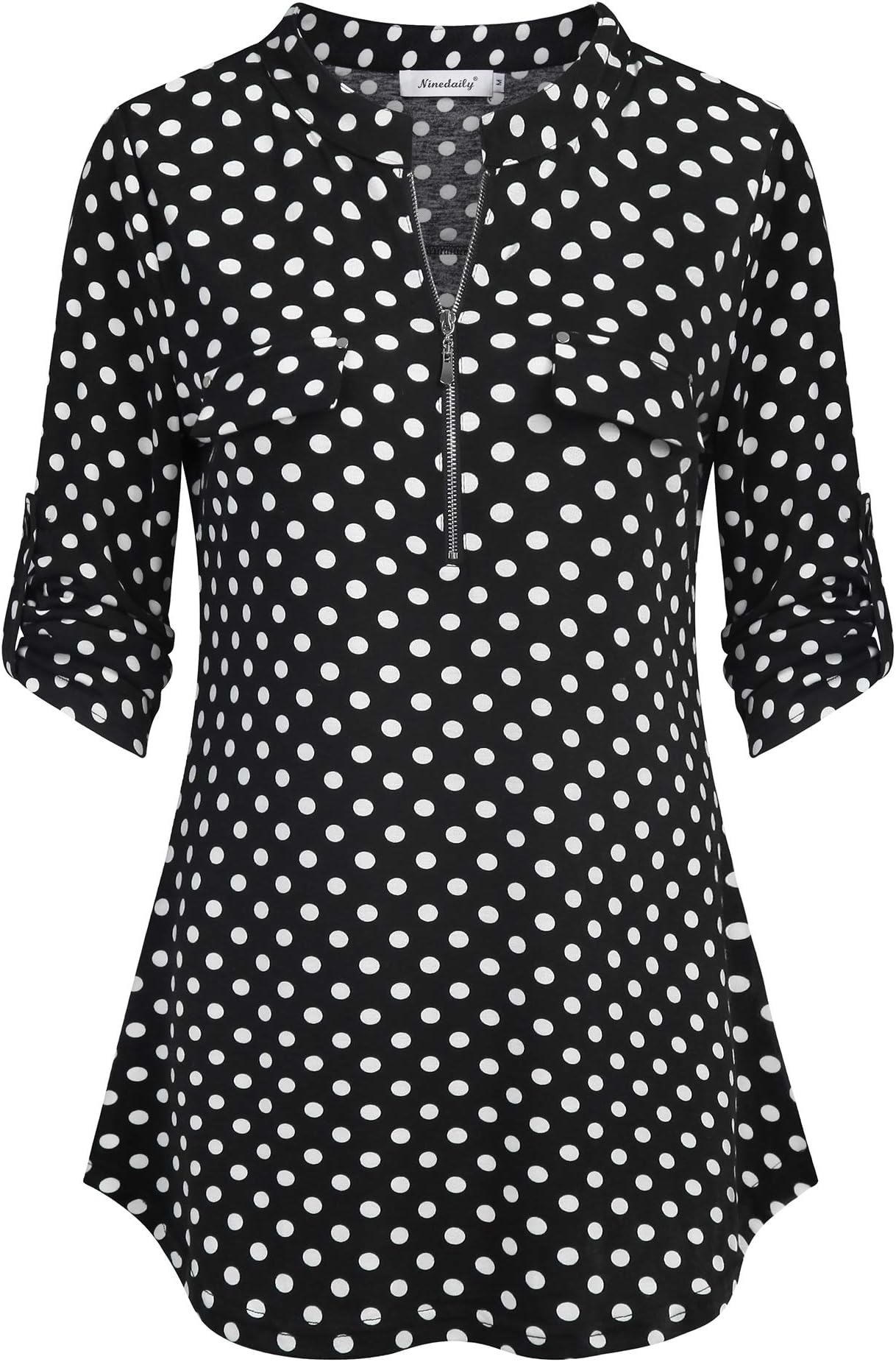 - Women's 3/4 Sleeve Plaid Shirts Zip Floral Casual Tunic Blouse Tops