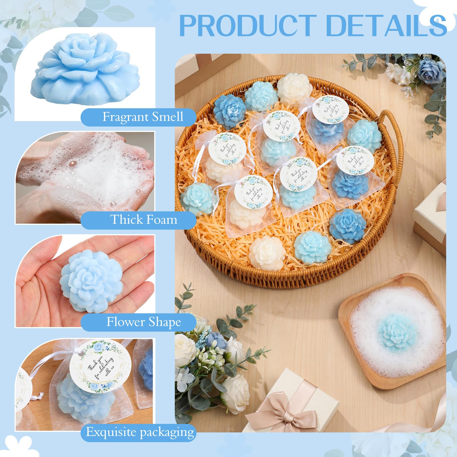 Demissle 24 Set Handmade Flower Mini Soaps with Organza Bags and Thank You Tags