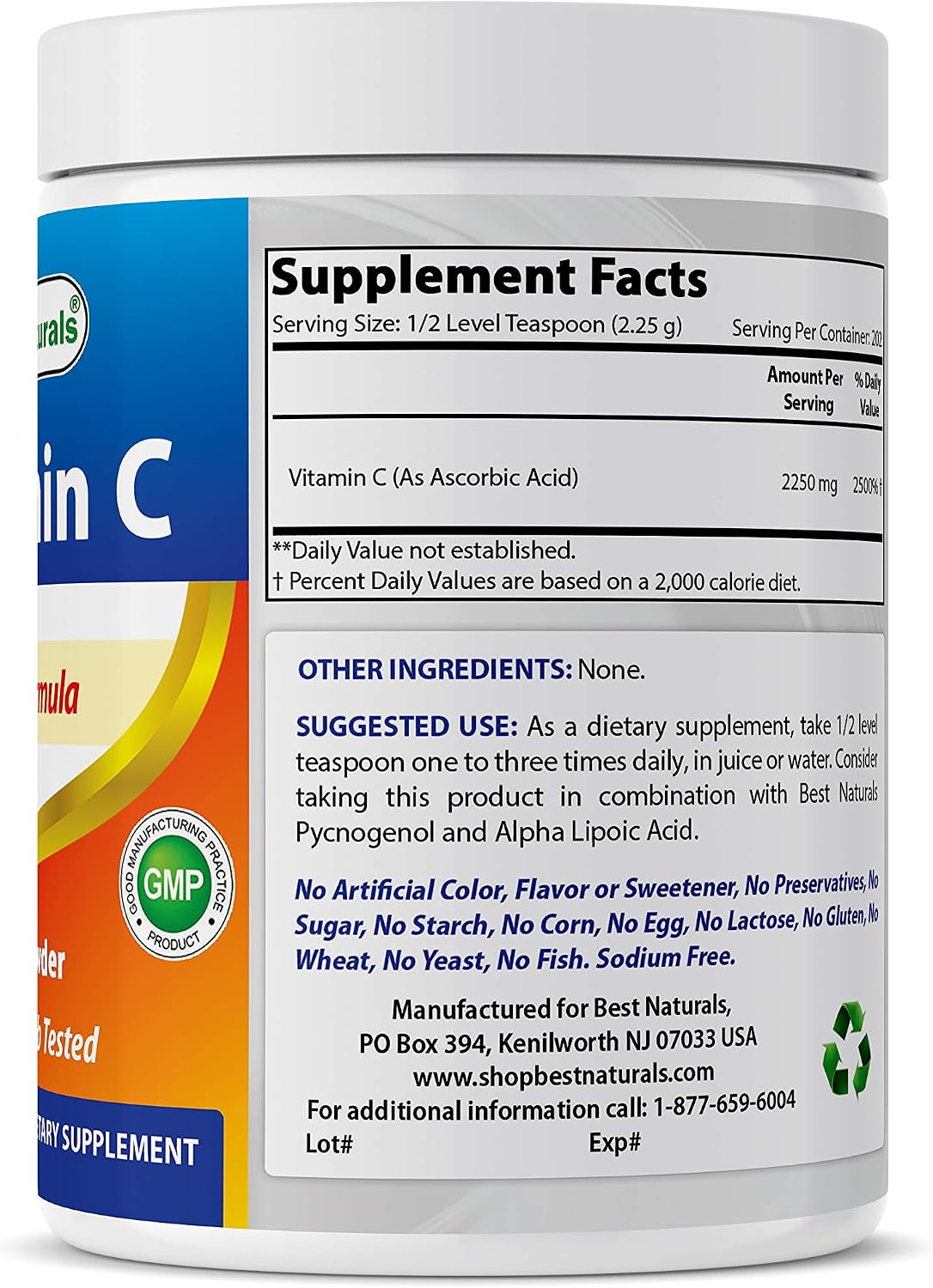 Best Naturals 100% Pure Vitamin C Powder 1 lb (454 Grams) Powder (Also Called Ascorbic Acid)