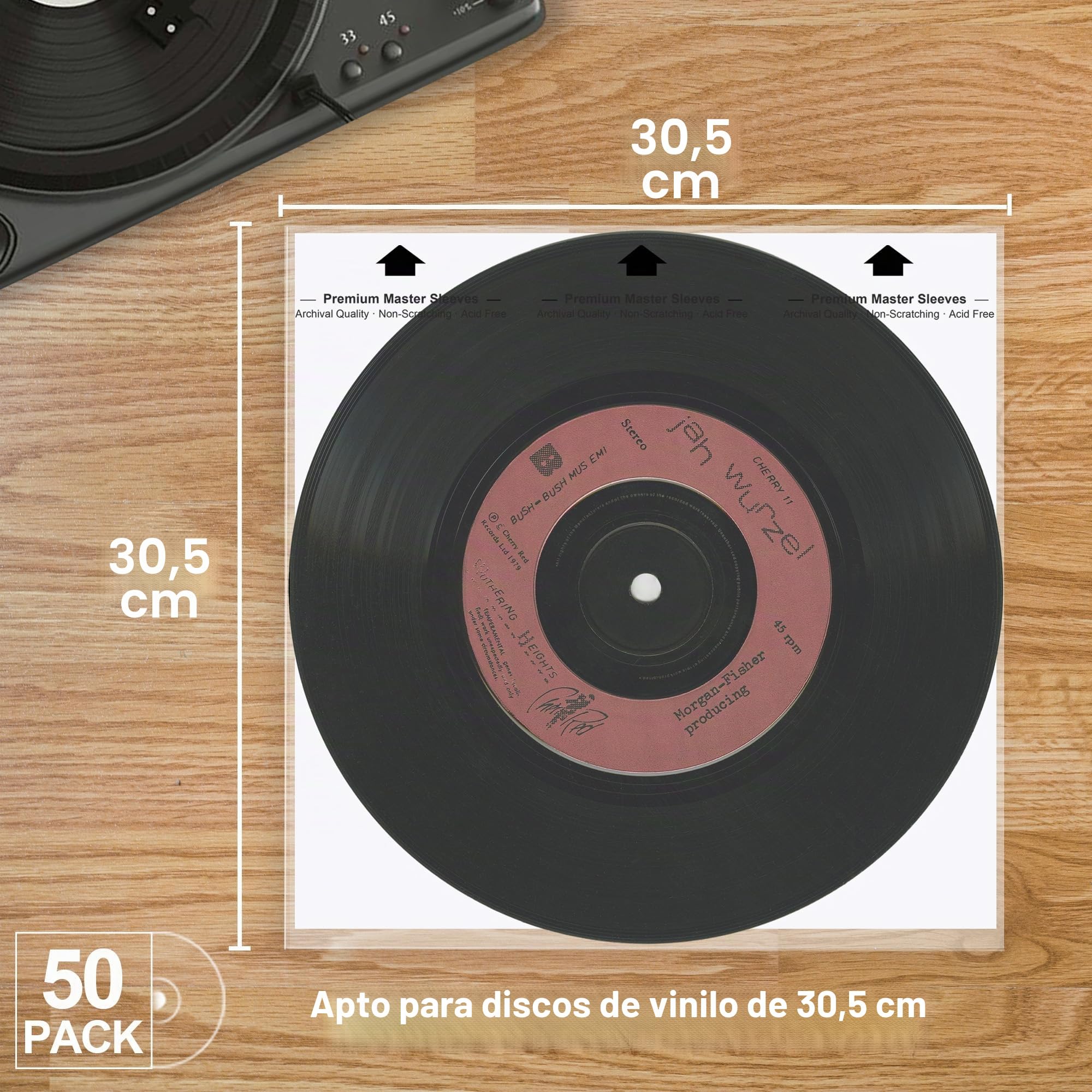 Fundas Vinilos Interiores para 12" 33 RPM Vinilos Discos, 50 x Protector Vinilos Discos Antiestaticas Antiarañazos, HDPE + Papel de Arroz, Fundas Discos Interiores 3 Capas para 12 Pulgadas LP | Master - Fundas de vinilo de 3 capas de HDPE+papel de arroz,