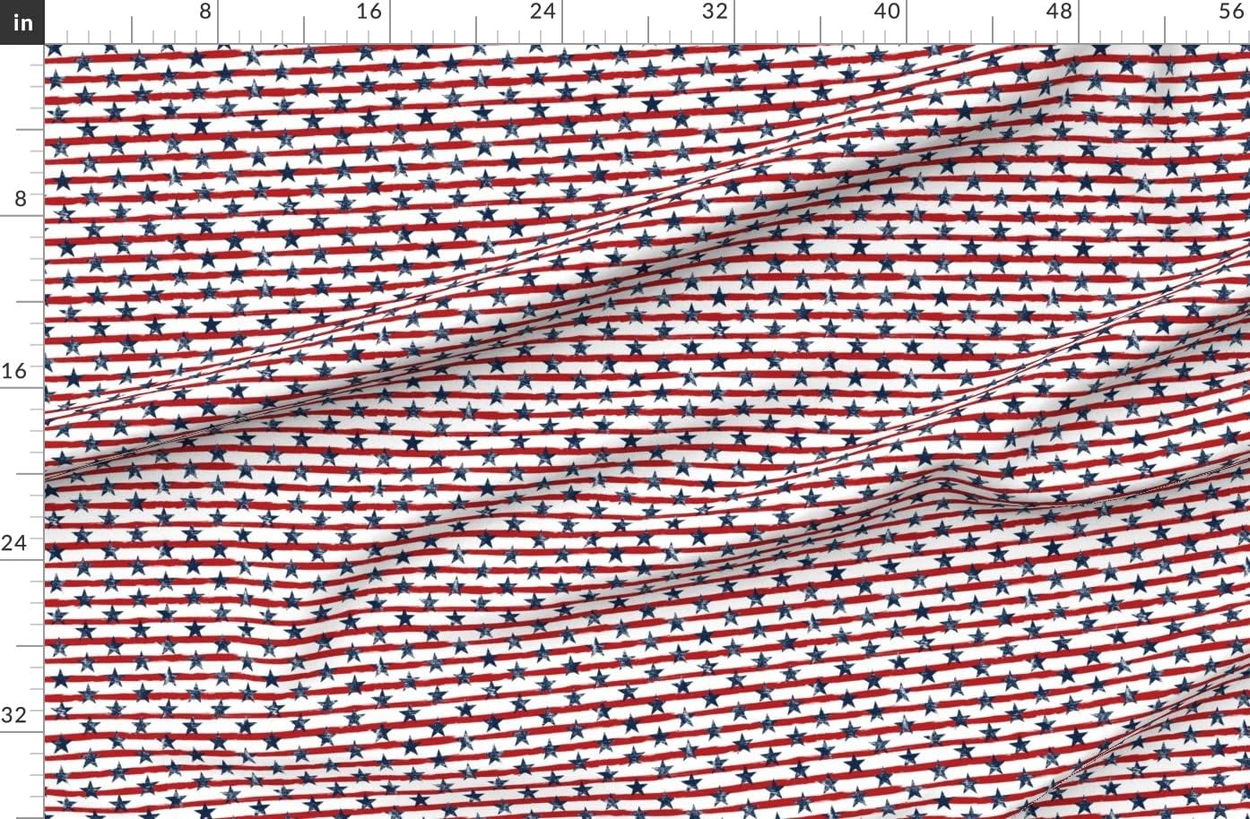 Spoonflower Fabric - Distressed Navy Stars Red Stripes Grunge Painted Vintage 4Th of July Printed on Denim Fabric by The Yard - Bottomweight Apparel Home Decor Upholstery