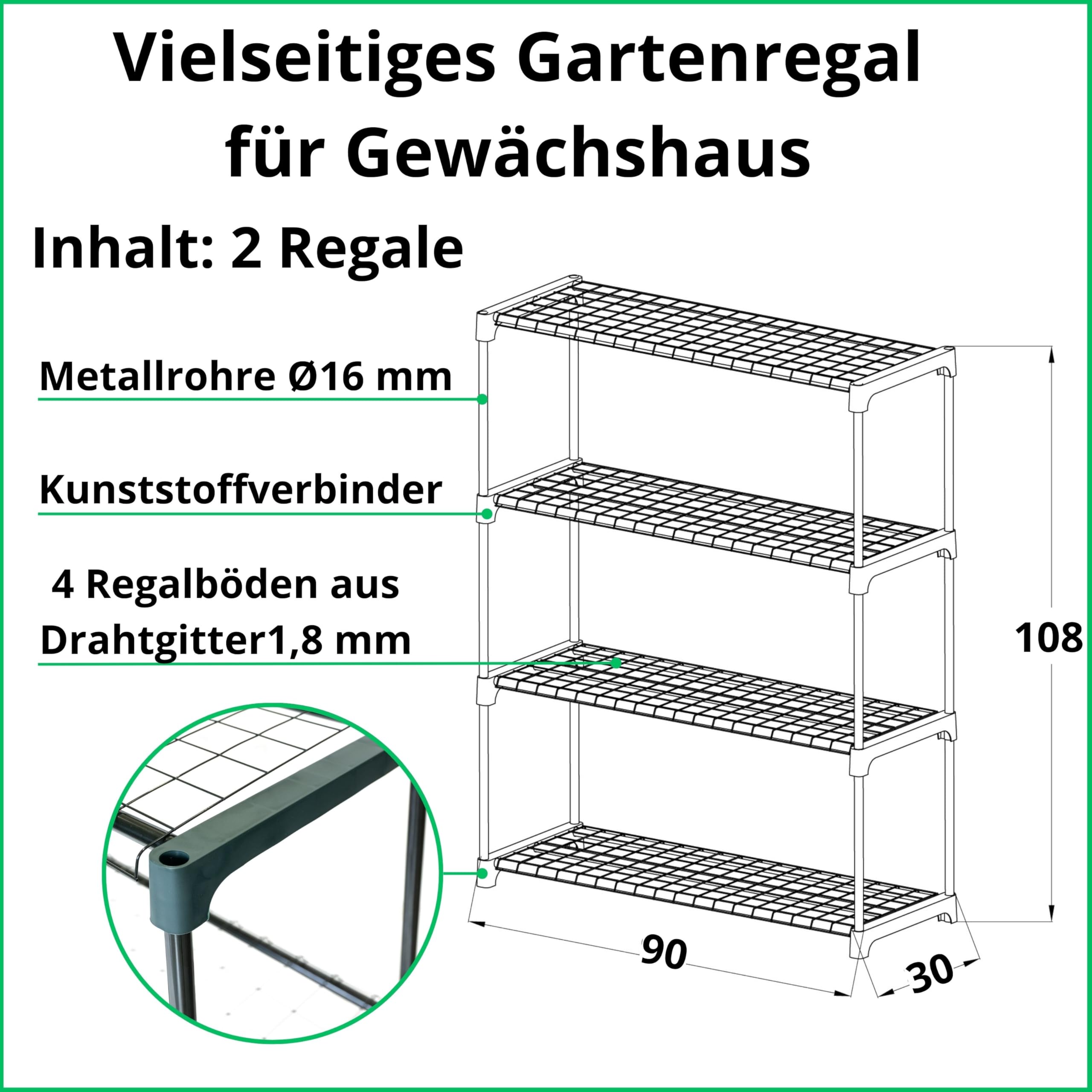 Pflanzenregal - Gartenregal - Lageregal - Blumenständer Metall - Drahtgitterböden - Frühbeet - Leiterregal GRO, 90x30x106, 2 Stück, grün - Pflanzenständer für Gewächshaus Balkon