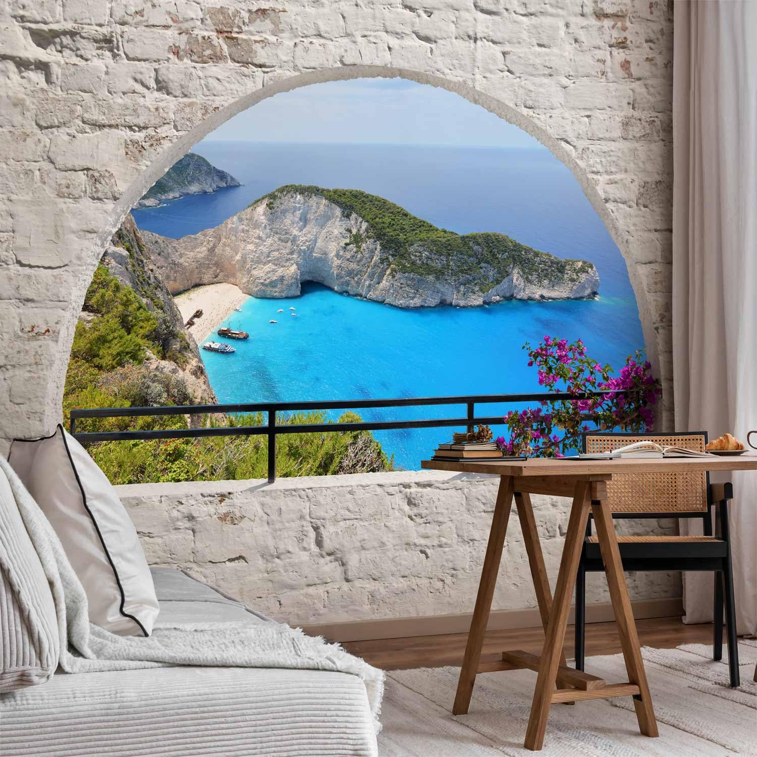 murando - Papier peint panoramique paysage 400x280 cm - Revêtement mural décoration pour chambre salon - Design unique et moderne - Vert bleu violet gris - Paysage de plage en grèce c-A-0051-a-b