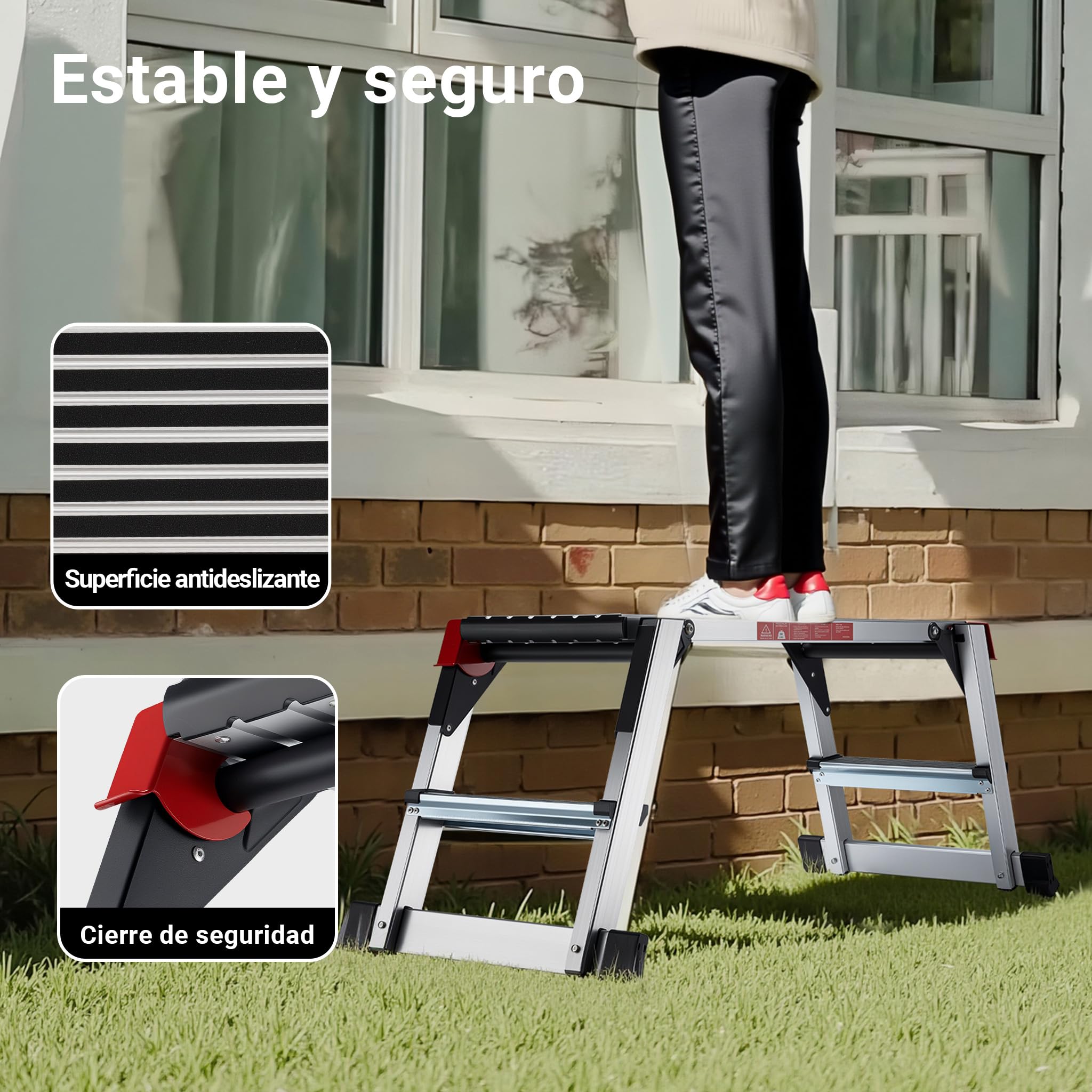 Wiltec Plataforma de Trabajo hasta 150 kg en Aluminio con Superficie de Apoyo de 95 x 30 cm pies Antideslizantes, Patas Plegables
