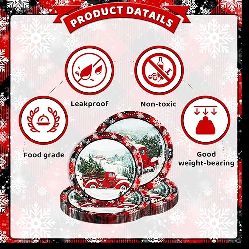 Miniatura 3 de Platos y servilletas de papel de Navidad, 96 piezas, juego de vajilla de Navidad a cuadros, incluye platos desechables de Navidad, servilletas,