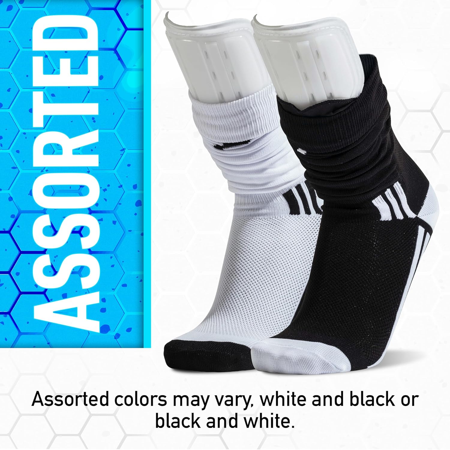 Franklin Sports Youth + Adult Soccer Shin Guard Socks - Built-In Shin Guards - Black or White - Assorted Colors May Vary