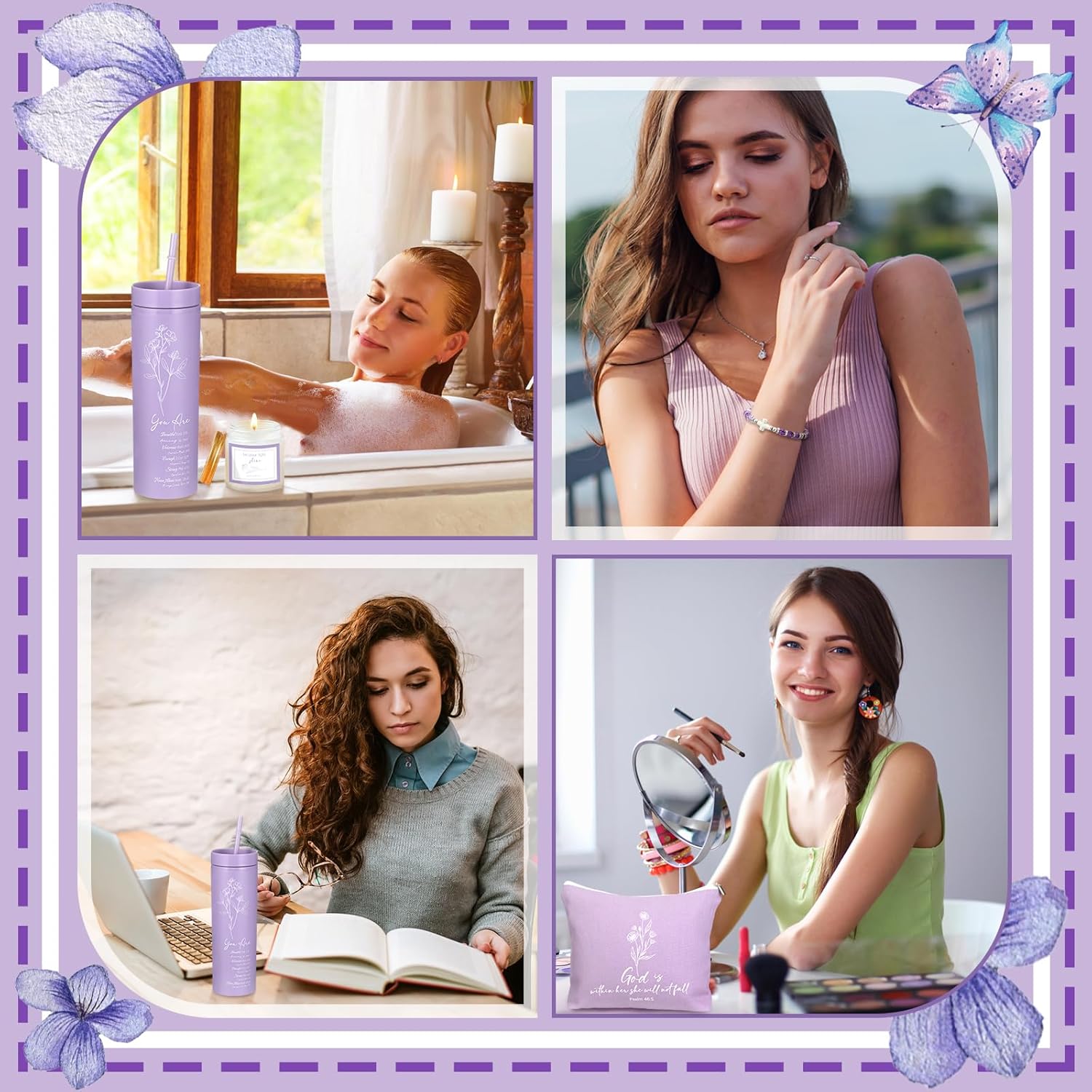 9 Pcs Purple Christian Gift Basket Set for Women Faith Inspirational Religious Gifts Catholic Christian Tumbler Canvas Makeup Bag Gifts Basket Set for Women Mom Wife Sisters Friend - Image 5