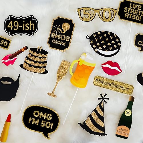 Miniatura 6 de Accesorios para cabina de fotos de cumpleaños 50 para adultos (41 unidades) para ella, él, aplaude a fiesta de cumpleaños de 50 años, decoraciones