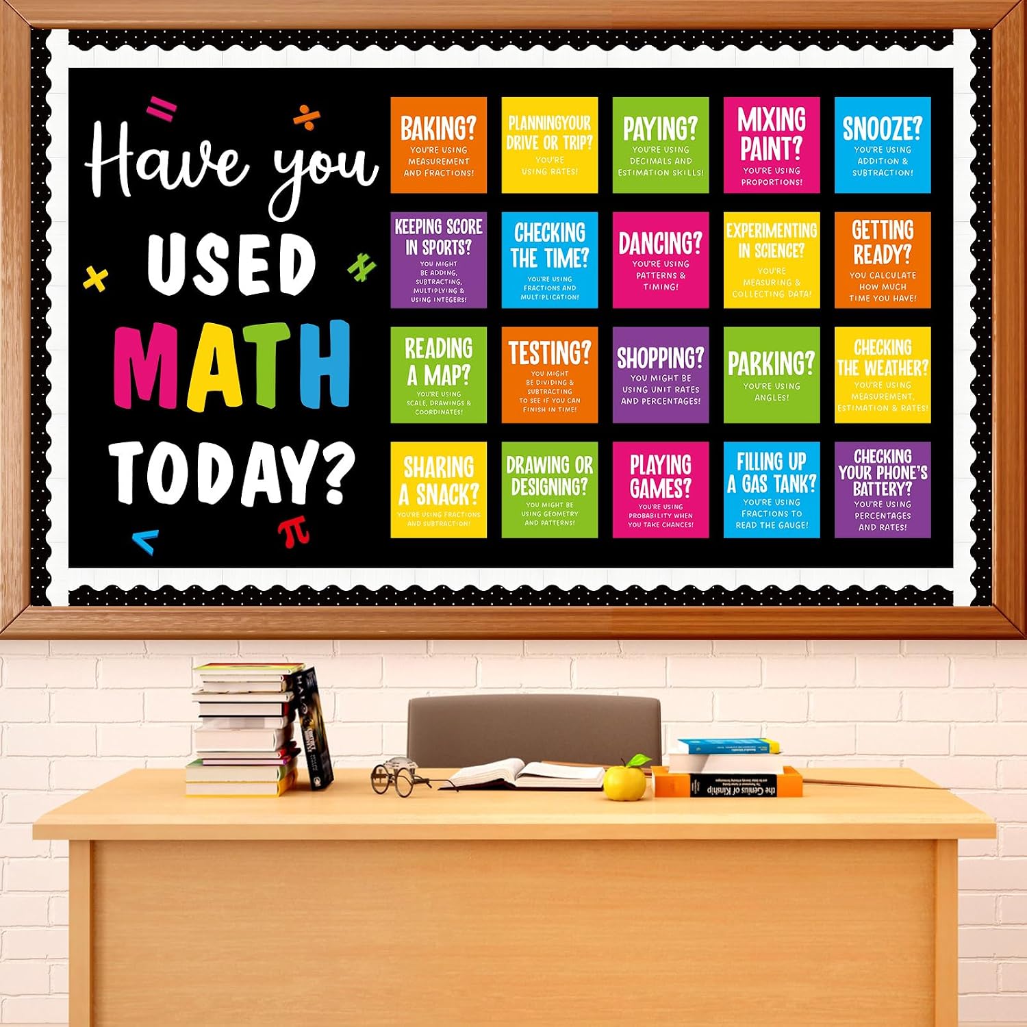 Math Bulletin Board Set Colorful Classroom Decoration Mathematics In Daily Life Posters for Back To School Have You Used Math Today Educational Wall Cutout Chalkboard Decor Teacher Must Haves Supplies