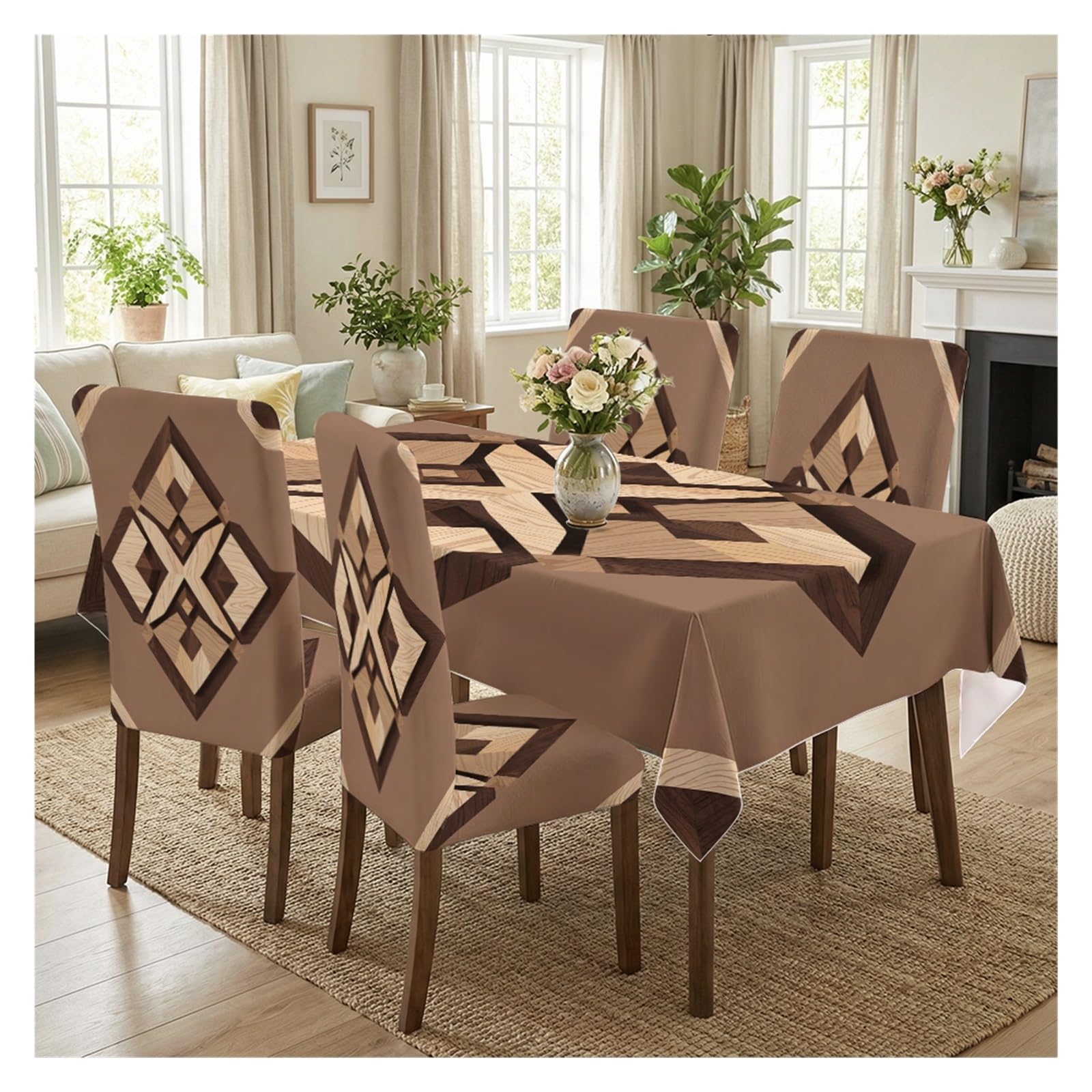 Housses de chaise extensibles et nappe anti-tache | Set de protection géométrique